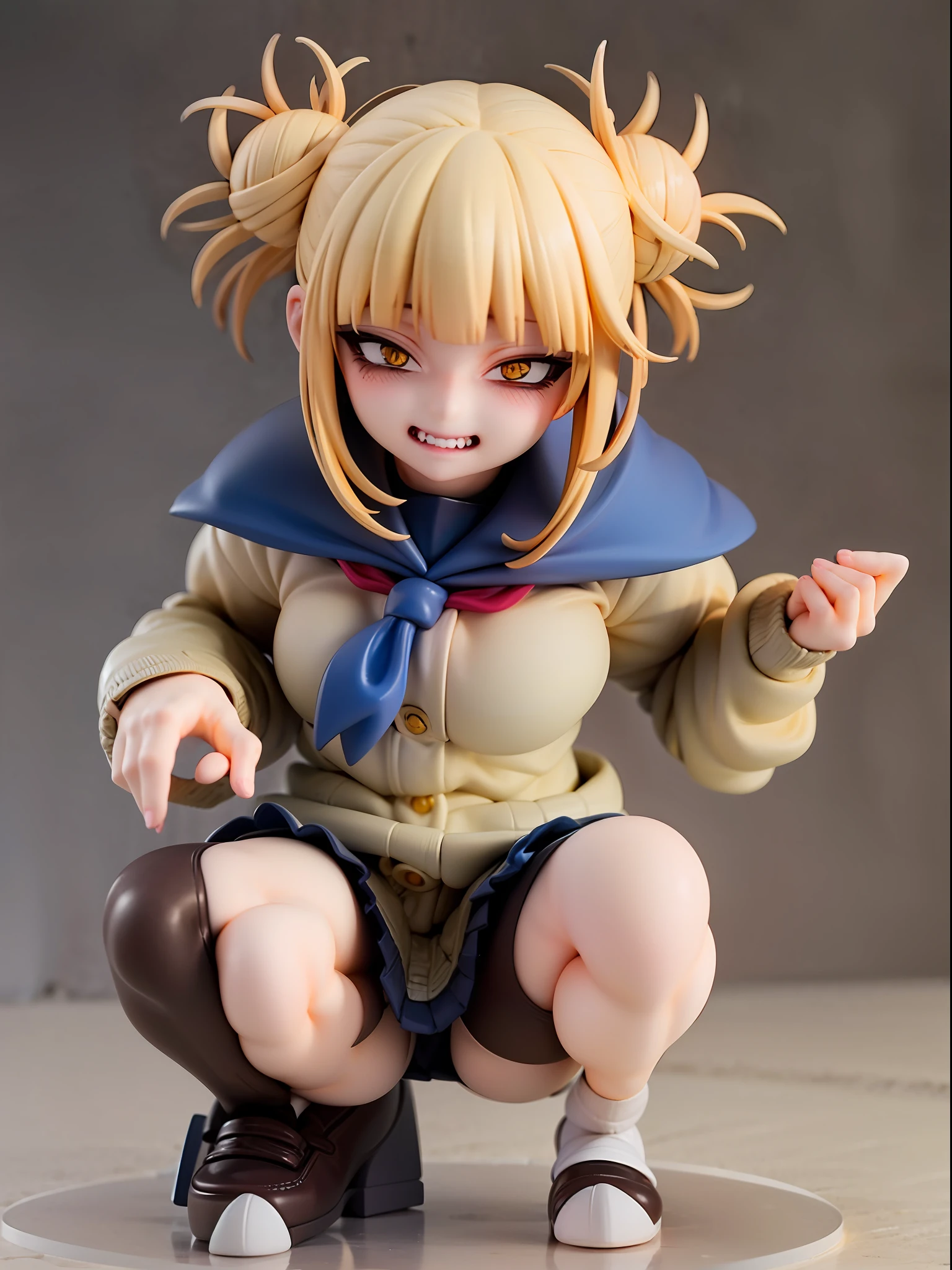 1girl,evil smile, himiko toga,blonde hair,yellow eyes,bored expressionhold a cutter, sailor uniform, facing viewer,looking at viewer,good hand,good finger,masterpiece,extremely detailed, full body
