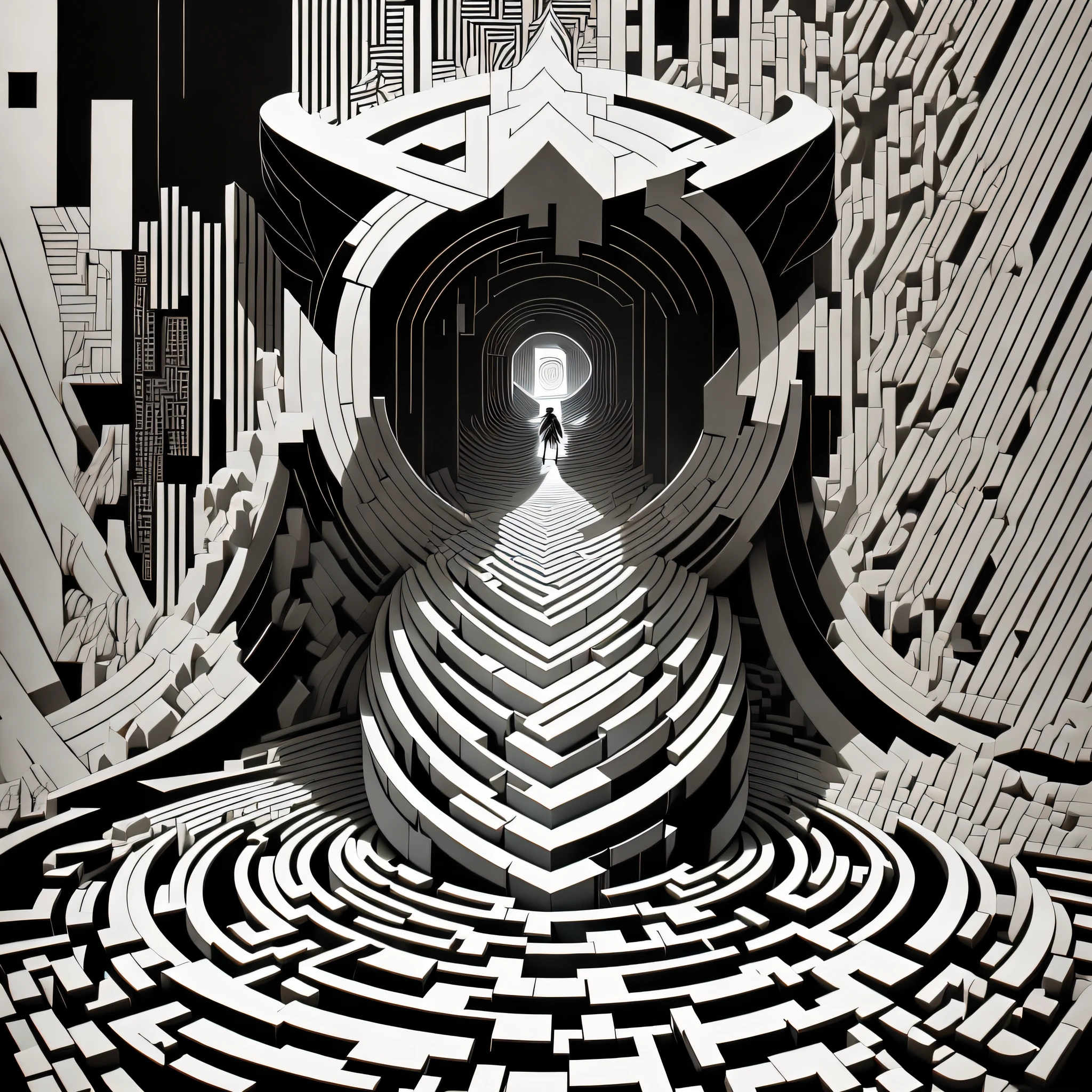 artwork, labyrinth, black and white, minimalist, 1d --auto --s2