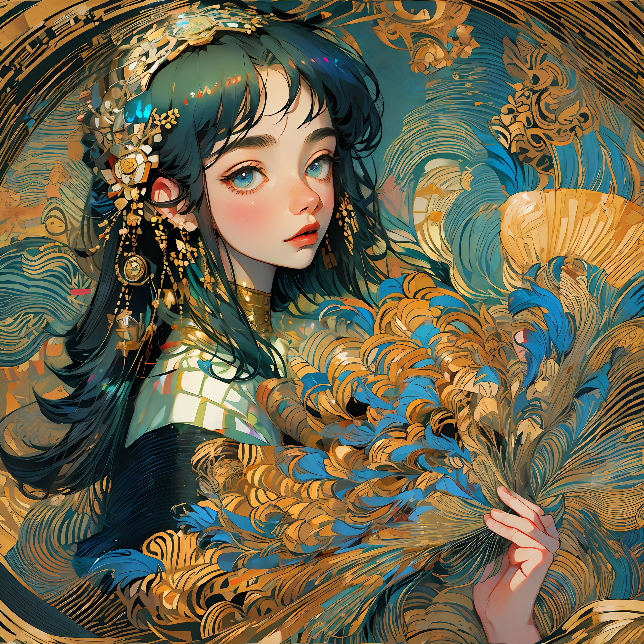 Gustav klimt style girl with a fan --auto --s2