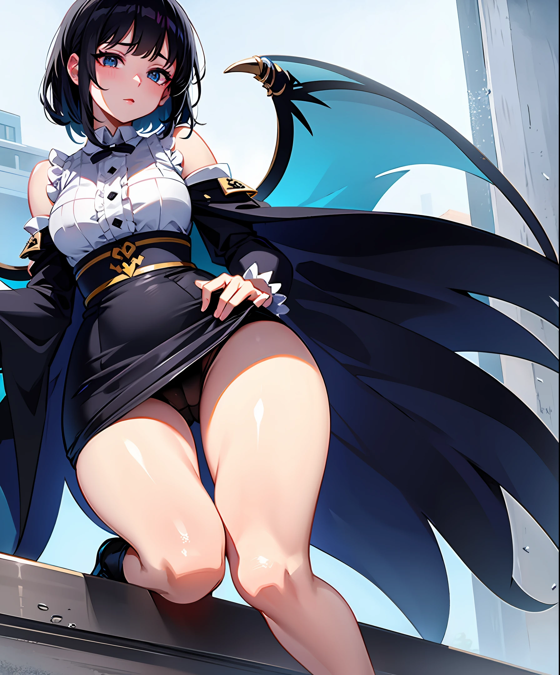 Gura_gawr, detailed, 8k, high definition, bright eyes, white balcony background, black hair,