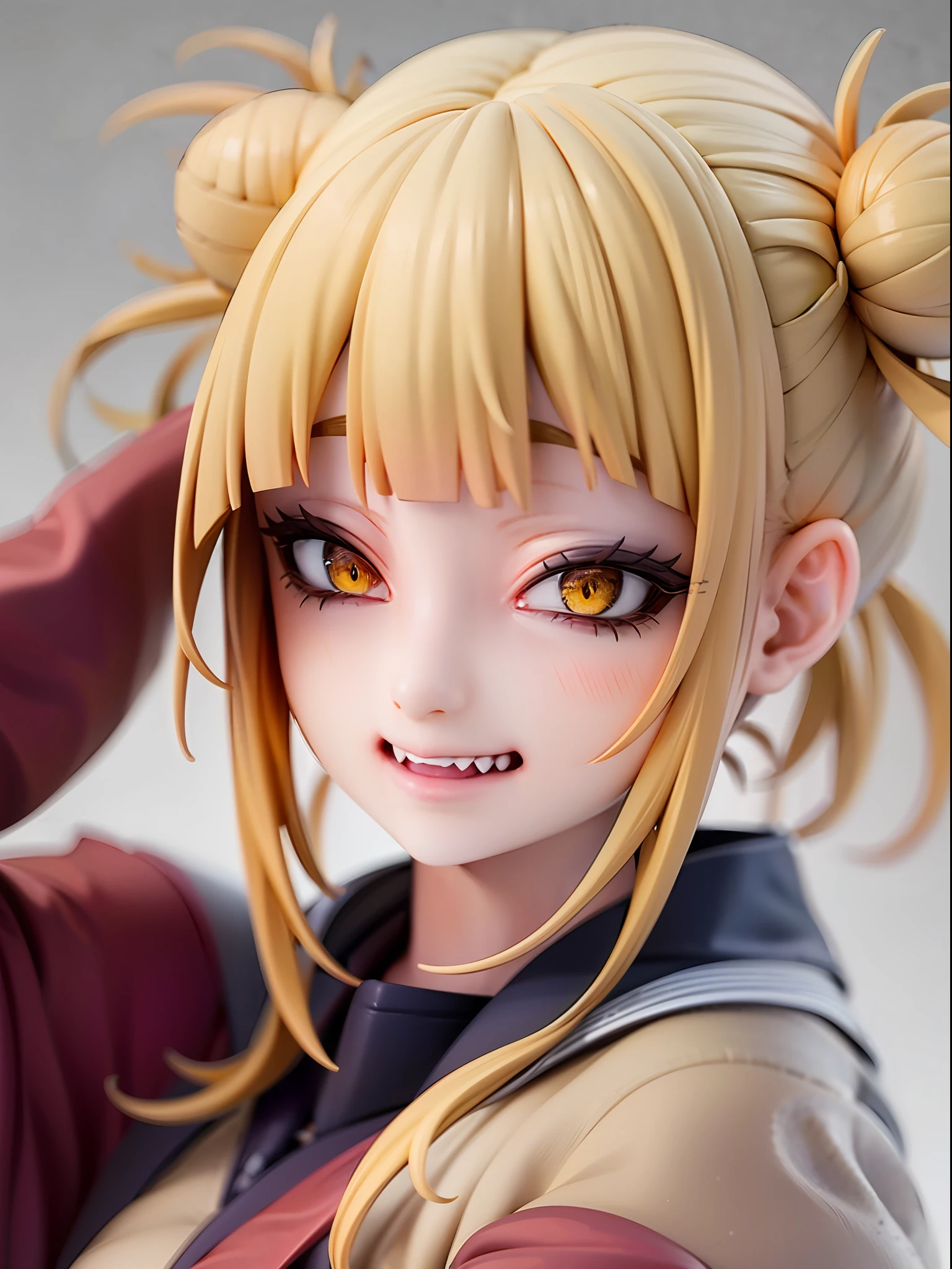 1girl,evil smile, himiko toga,blonde hair,yellow eyes,bored expressionhold a cutter, sailor uniform, facing viewer,looking at viewer,good hand,good finger,masterpiece,extremely detailed