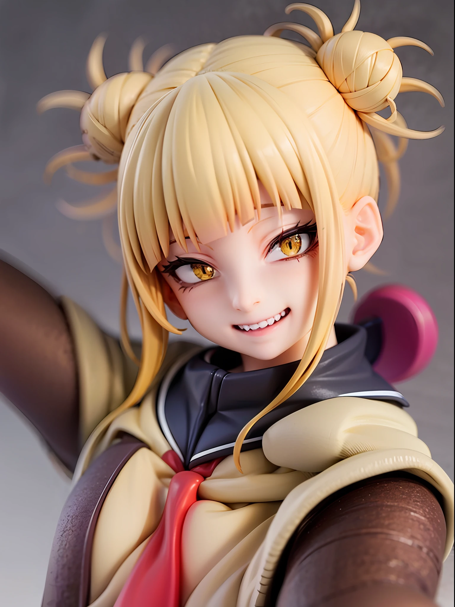 1girl,evil smile, himiko toga,blonde hair,yellow eyes,bored expressionhold a cutter, sailor uniform, facing viewer,looking at viewer,good hand,good finger,masterpiece,extremely detailed