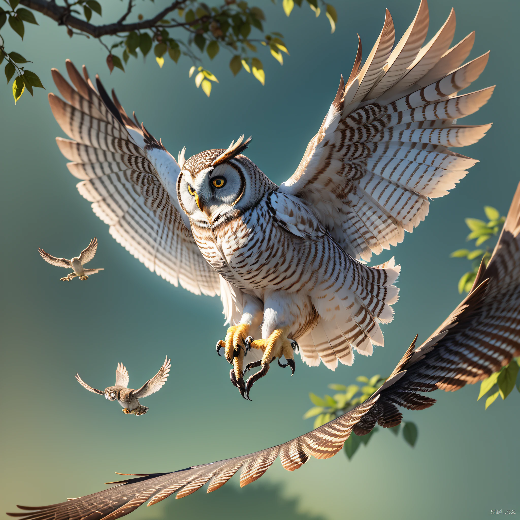 OWL, WINGS SPREAD, FRONT, FLYING, IN THE SKY, EMBLEM POSITION --auto --s2