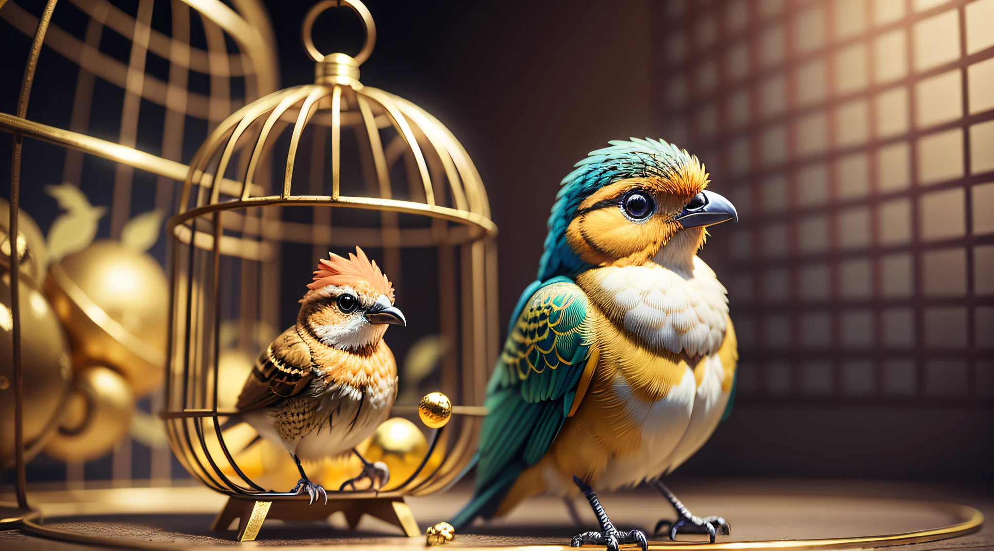 little bird trapped in a golden cage, ultra realistic, --auto --s2