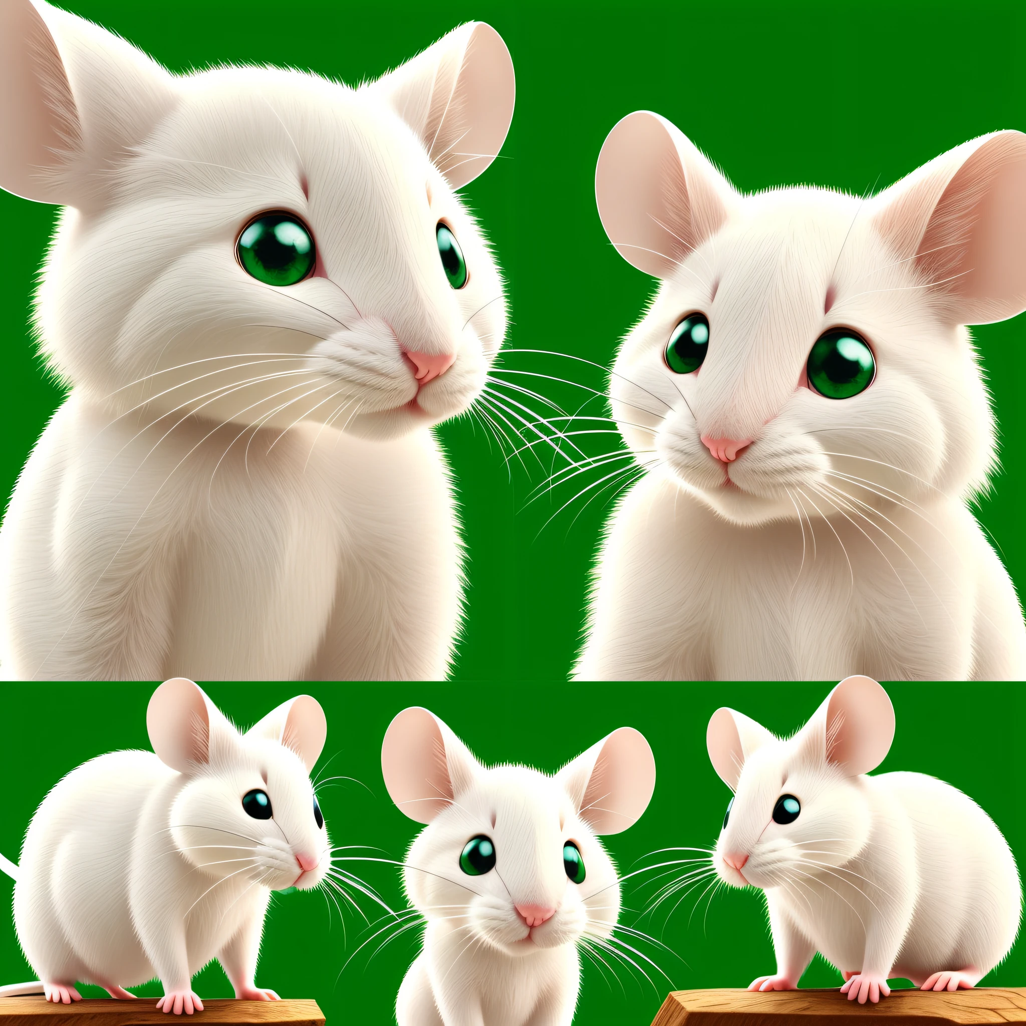 White explorer mouse, in various poses, white background, white and green striped shirt, light eyes --auto --s2