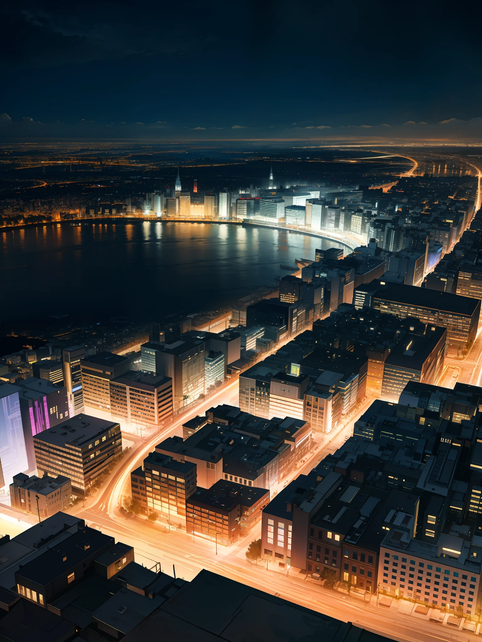 Night city seen from above.break. city light on,wide view
High resolution, high quality, masterpiece.