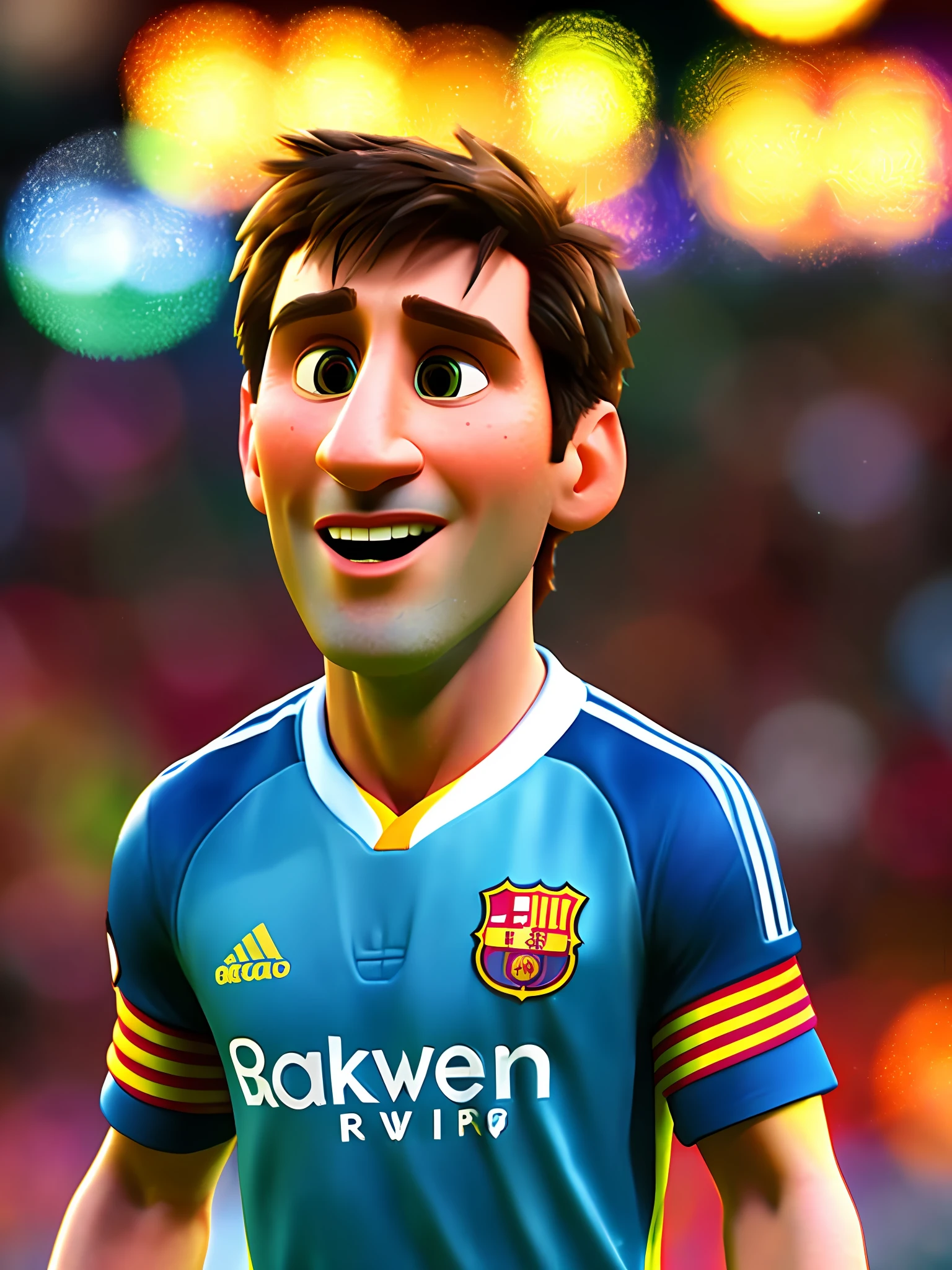 Lionel Messi, (pixar style) (masterpiece:1.2) (bokeh) (best quality) (detailed skin) (detailed texture) (8k) (claymation) (cinematic lighting) (sharp focus