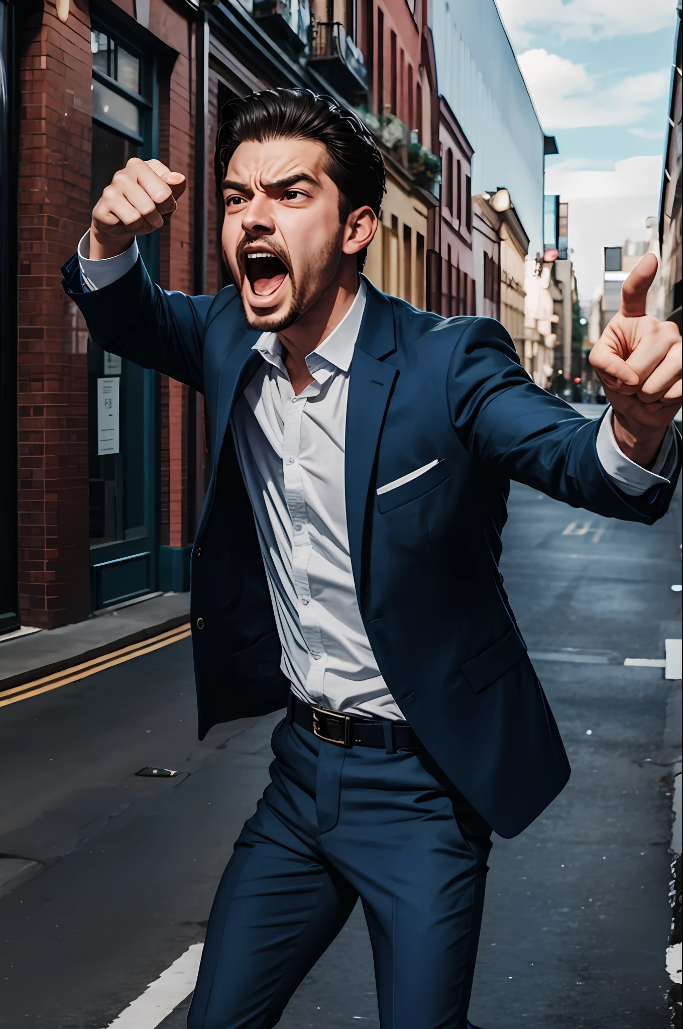 man pointing and shouting
