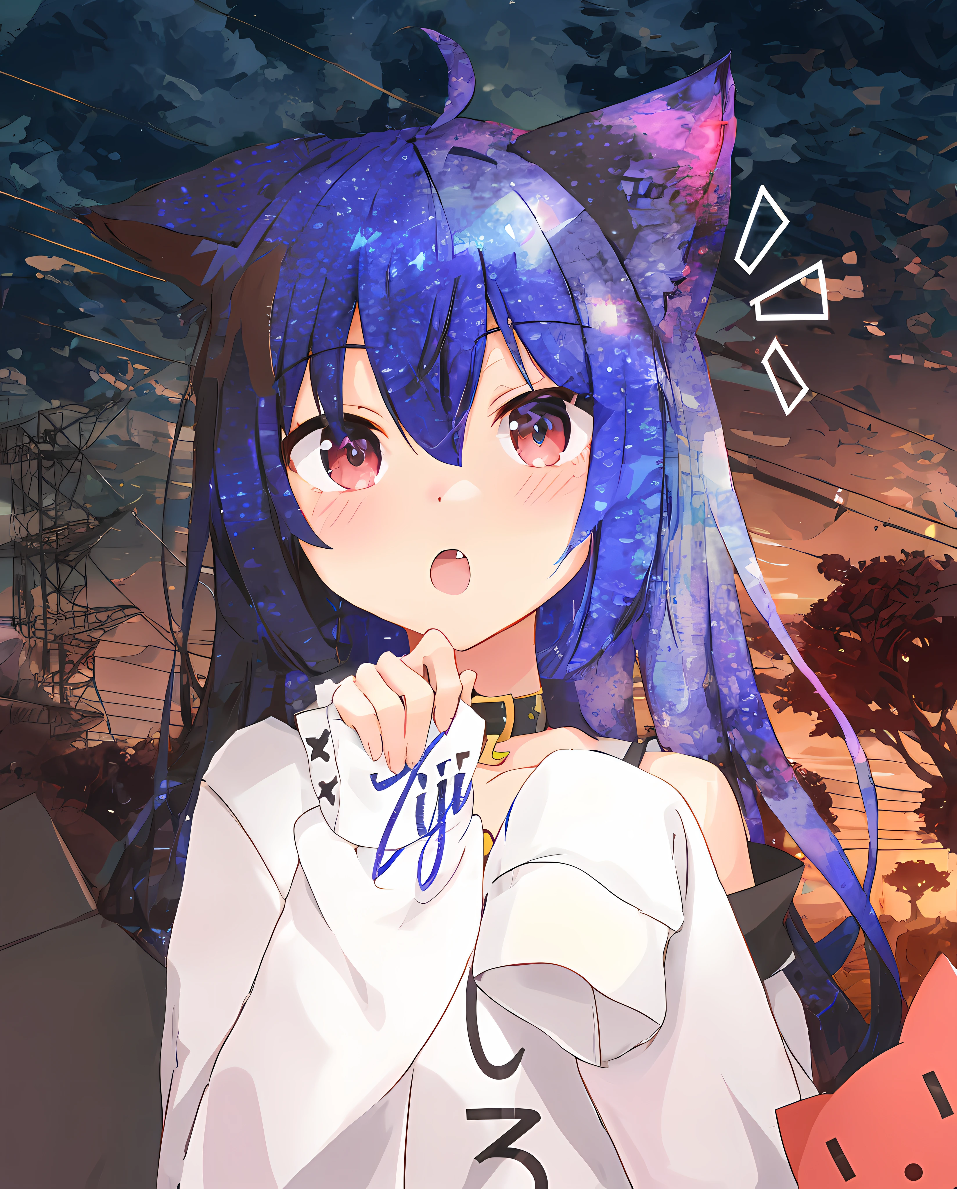anime girl with blue hair and cat ears posing for a picture, anime moe artstyle, anime style 4 k, 2 d anime style, anime girl with cat ears, anime style. 8k, anime girl with cosmic hair, nightcore, , zerochan art, in anime style, very beautiful anime cat girl, holding a name tag Ziji