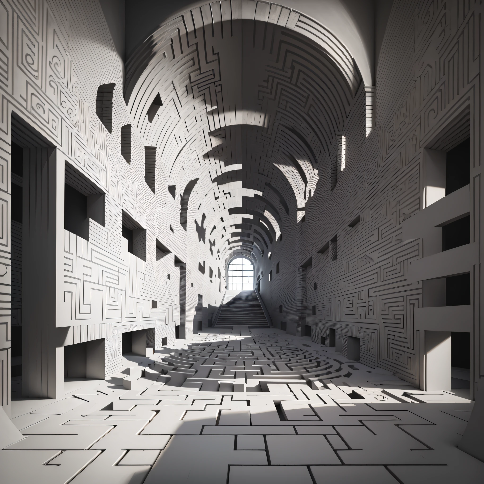 artwork, maze, black and white, minimalist, purpose, 1d, a giant foot stepping over the maze --auto --s2