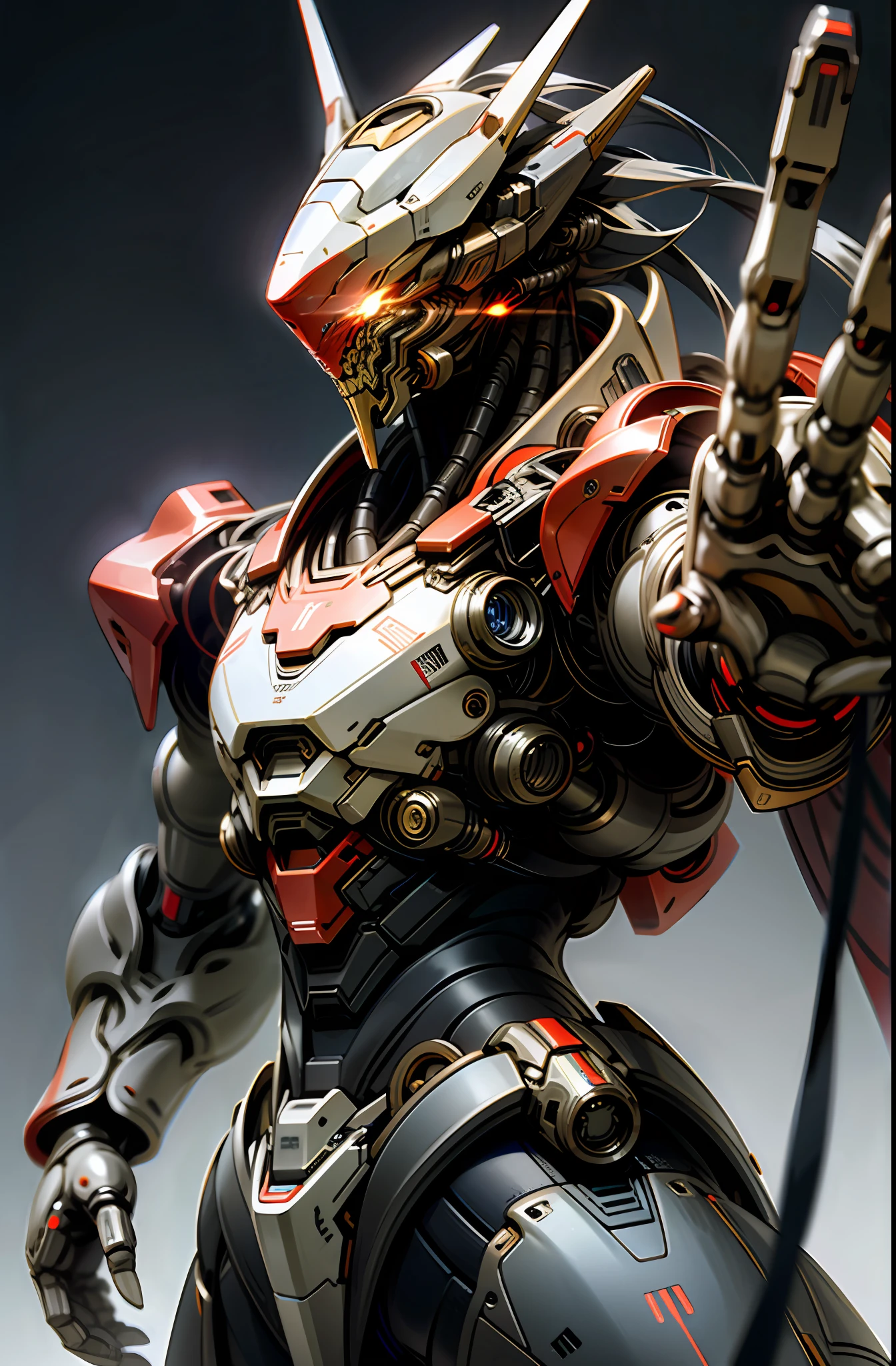 Dark_Fantasy, (Red:1.1),1 man,Mechanical marvel,Robotic presence,Cybernetic guardian