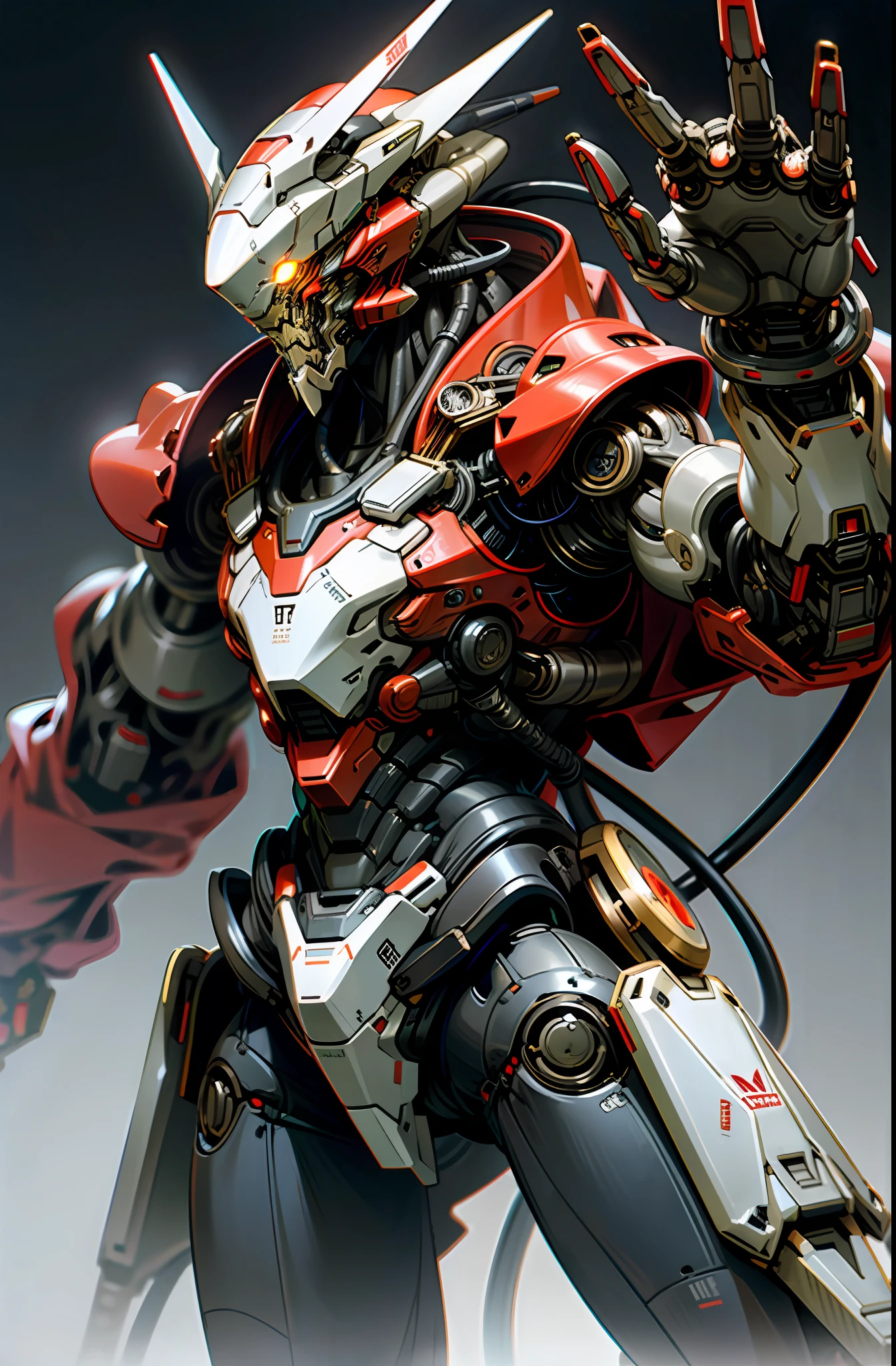 Dark_Fantasy, (Red:1.1),1 man,Mechanical marvel,Robotic presence,Cybernetic guardian