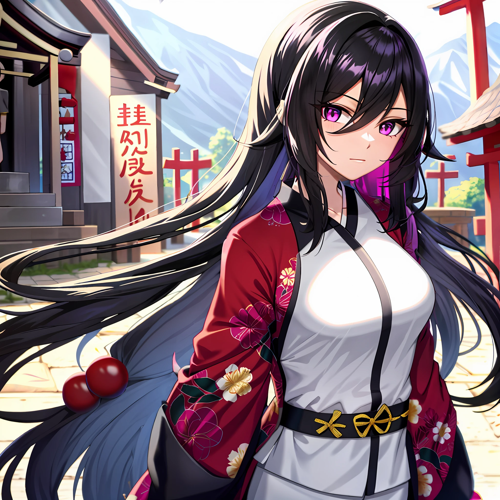 Yellow kimono with red flower patterns