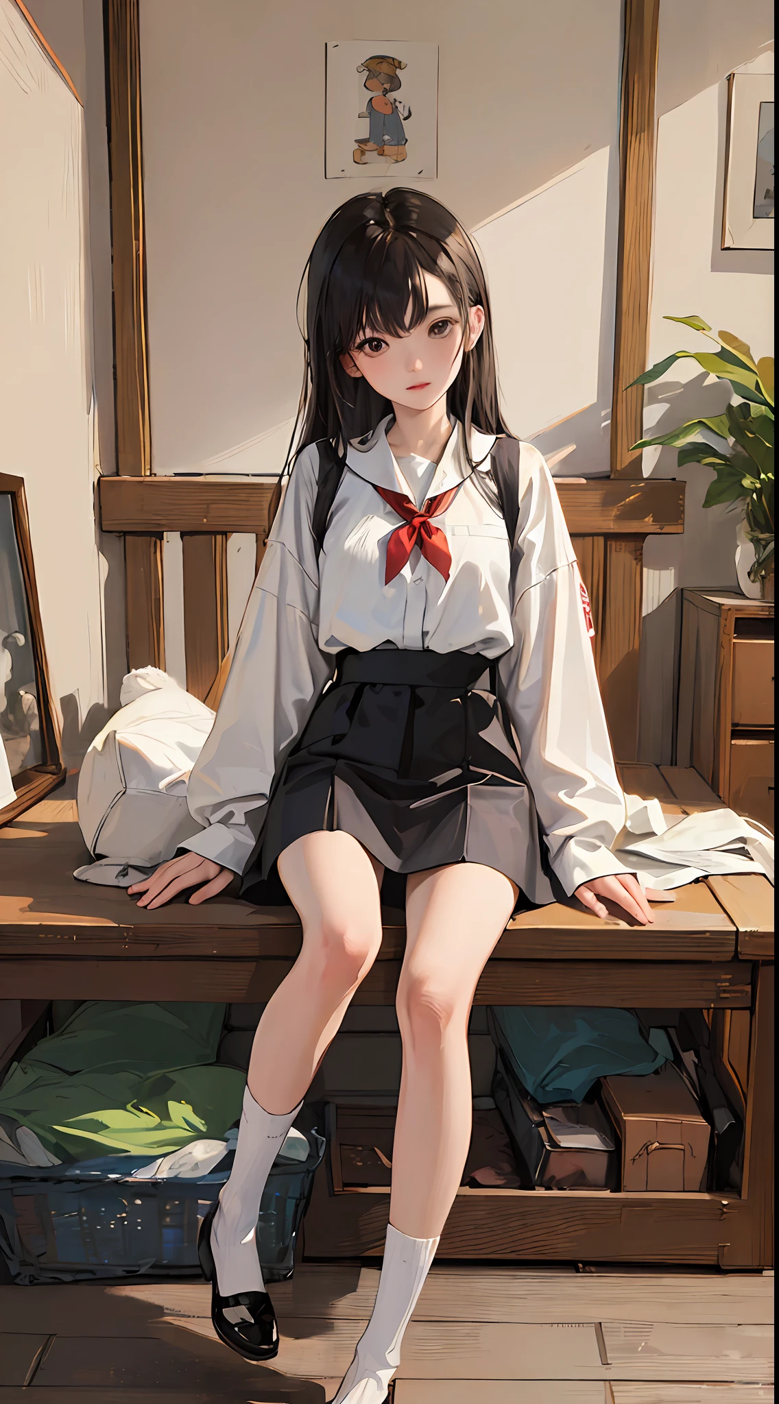 ((Best quality, 8k, Masterpiece :1.3)), Sharp focus :1.2, Marin kitagawa sitting cross-legged