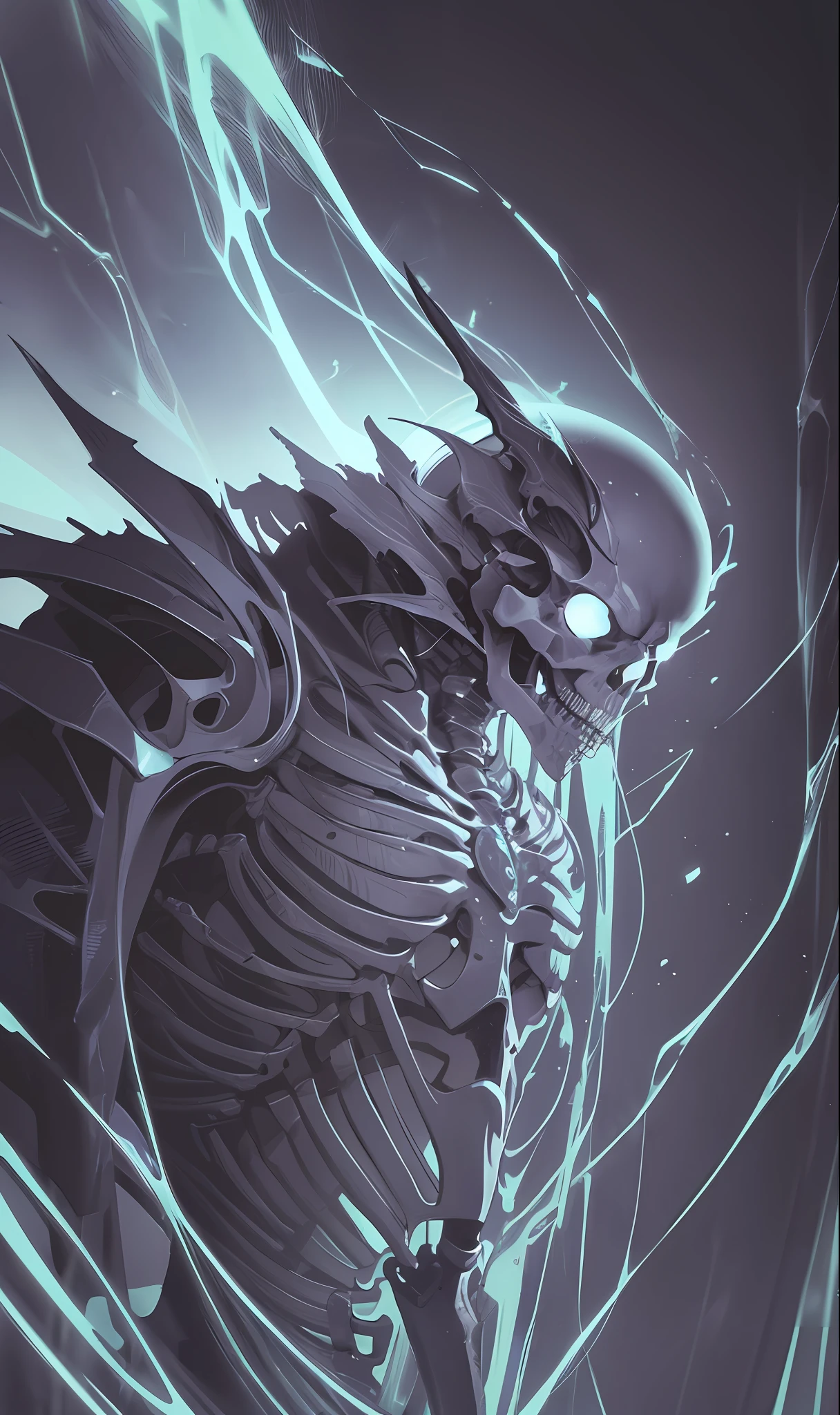 Creepy, Fantasy, Skeleton, solo, wallpaper for mobile, psychedelic, ((masterpiece, high resolution)), dubstep, Pinterest, Instagram post, ((8k, high detail)), dark lightning, ((line art)), (man type), wide shoulders, hard trance