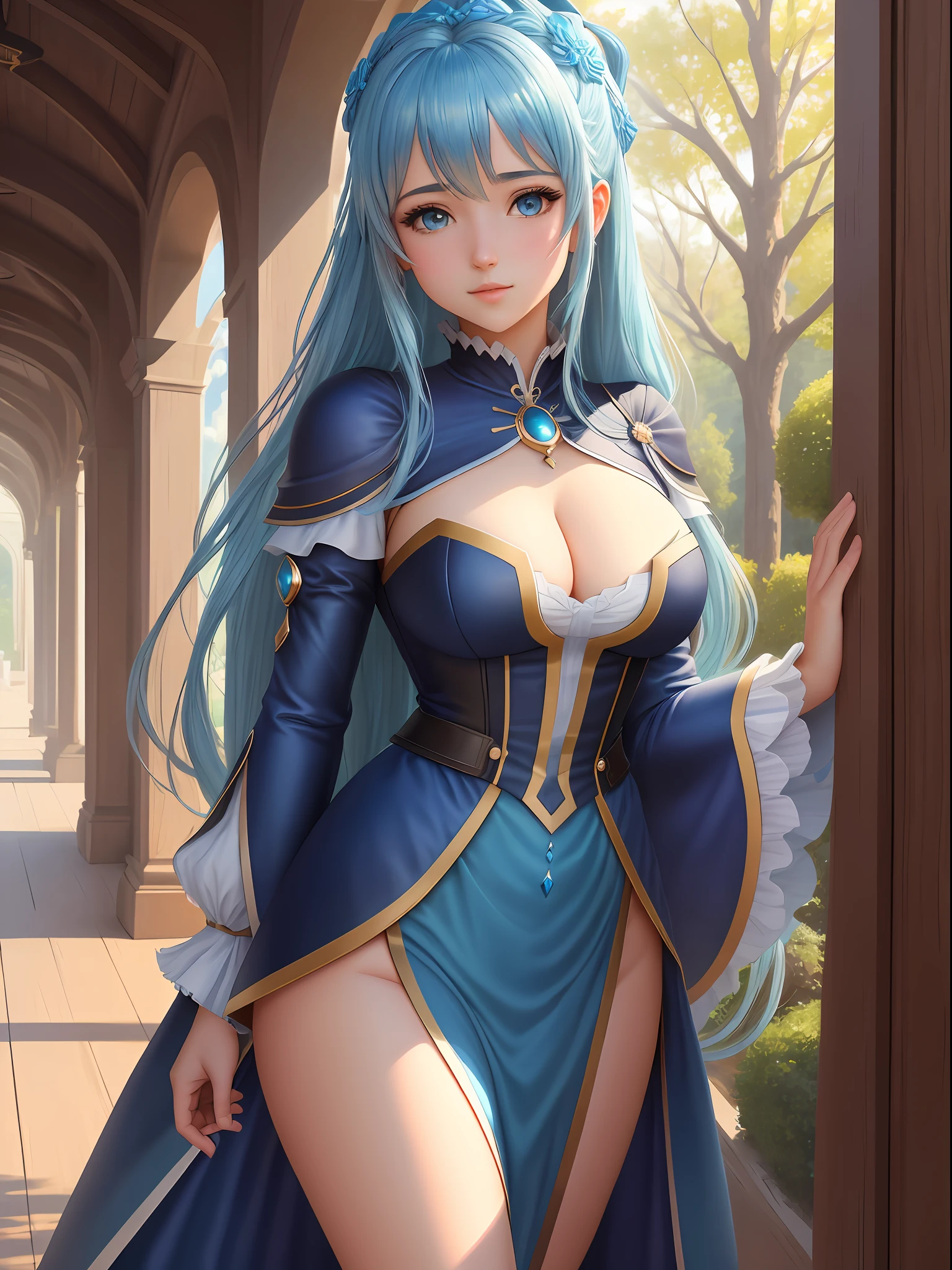 (Masterpiece - Ultra-detailed, high resolution) Get ready to be enchanted by a true masterpiece that combines ultra-detailed art with high-resolution rendering. This artwork shows a mesmerizing girl (aqua_konosuba) with long blue hair (1.3) and captivating blue eyes (1.2), emanating an aura of elegance and mystery. The intricate details and realistic textures invite you to explore all aspects of this enchanting composition. Get ready to immerse yourself in a world where beauty and craftsmanship merge perfectly.