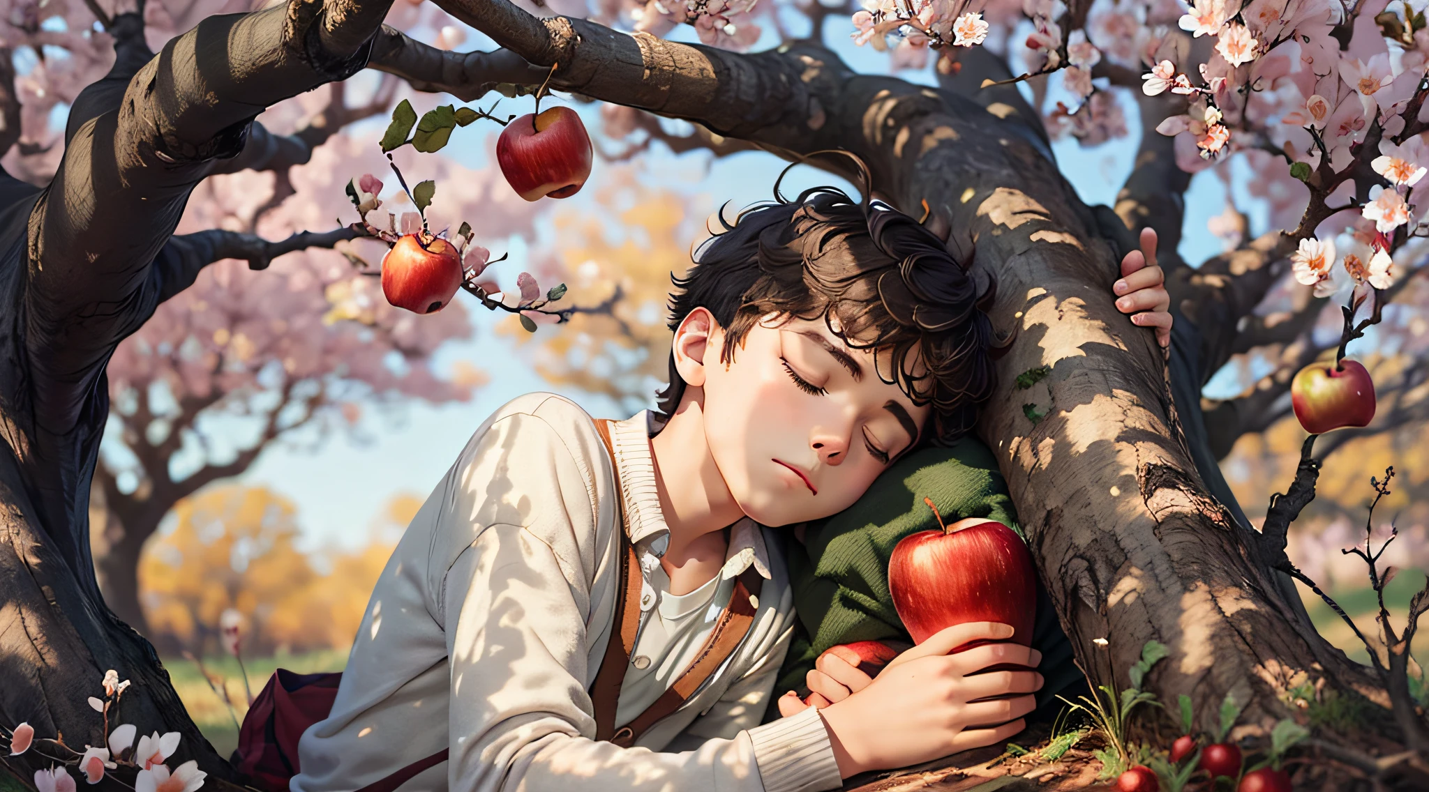 A boy sleeping under an apple tree --auto --s2