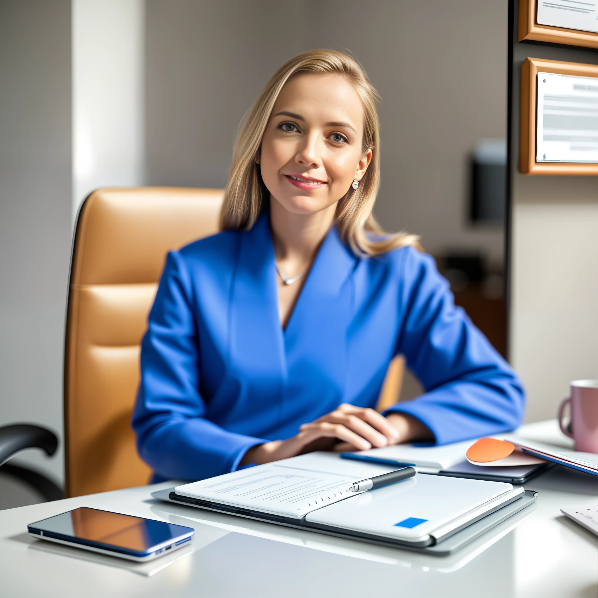 Woman sitting at a desk with a laptop and cell phone, medical,(highly detailed skin: 1.2), 8k uhd, DSLR, soft lighting, high quality, grain film, Sony a7i