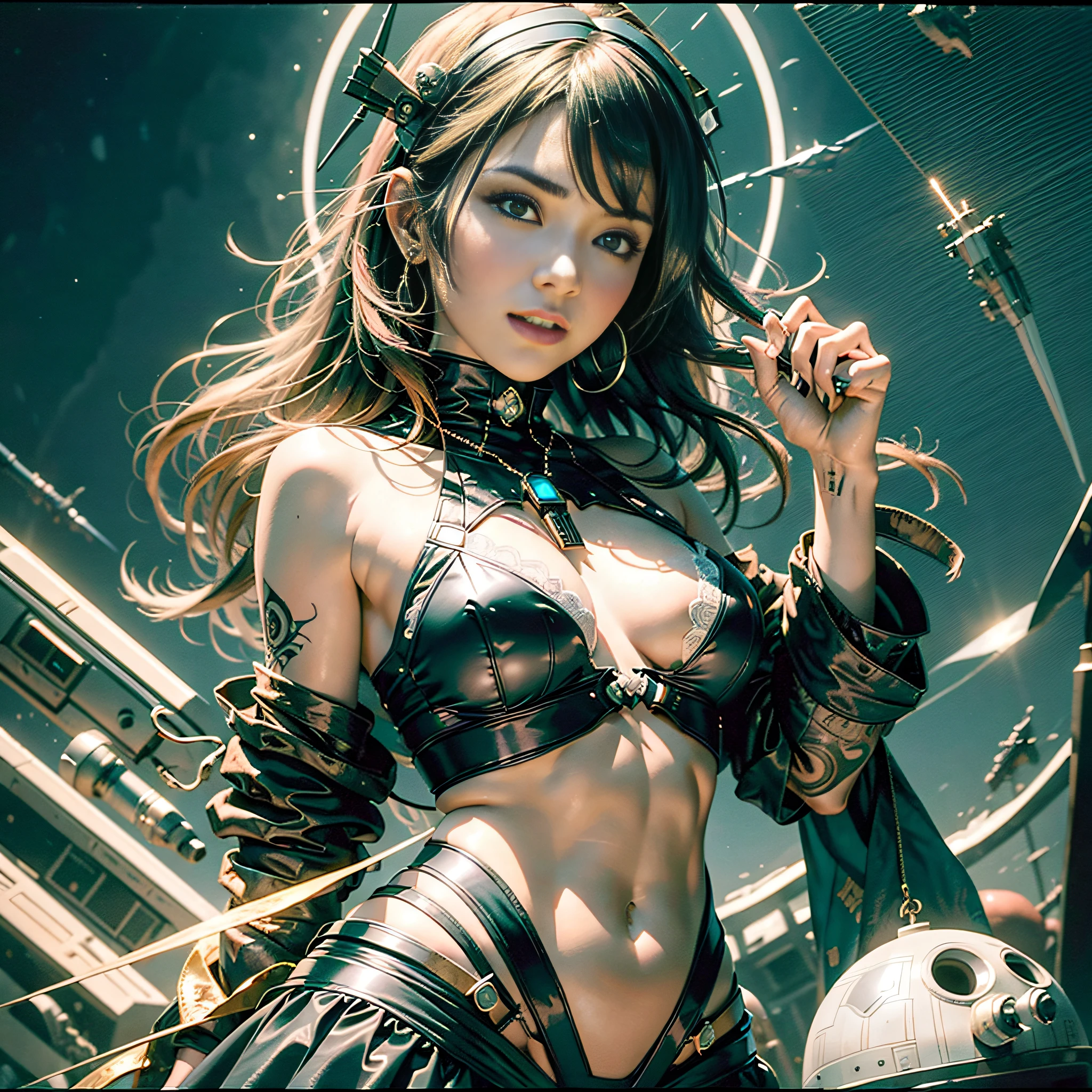 SunWar "Star Wars Xwing R2D2" conceptual Future "Heavy Metal" Devastating Mandolorian pure female aesthetics lower key:1.3 close:1.3 fire-follets Will-o'-the-wisp "luis Royo" dazzling women walking slowed down playing Cosplay "Princess":1.3 "Leia":1.3 "Nathalie Portman":1.3 Pilots jacket cowboy 38years Light luminescence ultra pro-photorealistic optimal detail qualities precise details:1.3 SLR resolution max perfection improved graduated Octane rendered UHD XT3 16K DSLR HDR UnrealEngine5 analog real shadows:1.3 3dcg saturated sharpened body:1.3 faces:1.3 cheekbone effects embarrassed glushing beautiful:1.3 eyes:1.3 lazuli turquoise opal open mouth teeth obvious smiles dark hairstyles short bangs:1.3 ecstatic:1.0.1 floating jackets fixed symmetrical body athletes oiling eccentric cape levitating shoulders off:1.0.1 white shirts lace clavicles papillotes proportion corsait navy thick leathers wears:1.3 varied breasts pointed:1.3 satin felt supports bikini skirt:1.3 fringes matching silks wide swinging spinels navel:1.3 depths:1.3 revealing pubis scarlet pubis-hairy obvious covered:1.3 underwear waist belt-chastity padlock Gold ornate silver tied garters thick thighs legs low high stainless steel boots voluminous gothic ornate onyx ruby invokes delicate incandescent Unity Toys Crystalline DoF (EOS R6 135mm 1/1250s f/2.8 ISO400) robot-6PO Mechanized adaptable DoF mannequins "wide Sabre"  dramatic fully dressed mounts armor heavy chrome metallic covered flat bands fathoms richly decorated coppers:1,2 fullbodye "Darth Vader" background:1,3 equirectangular 360 helmet+antenna ornate rune Pearl embroidered plasma glyphs lava Tourmaline DoF engravings [(masterpiece 1,3) (Willi Baumeister:1.1) (John T. Biggers:1,2)::17 Alessandro Casagrande, Greg Rutkowski, Sally Mann Guweiz and James Jean tattoo CGSCOSITY (by Michelangelo)] Bruce Weber girls raw varied etc.