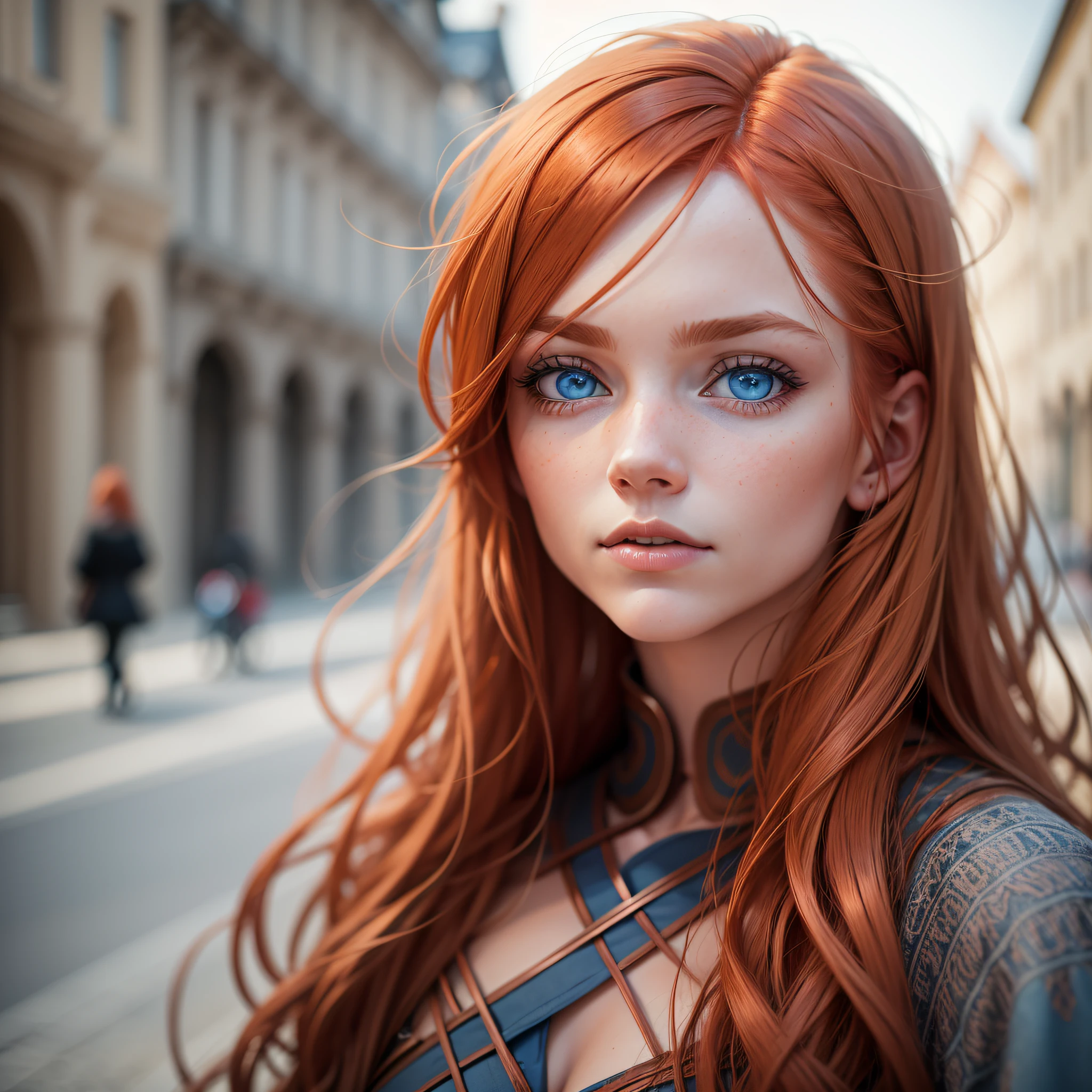 Amazing photographic scandinavian woman. Copper hair, blue eyes, --auto --s2