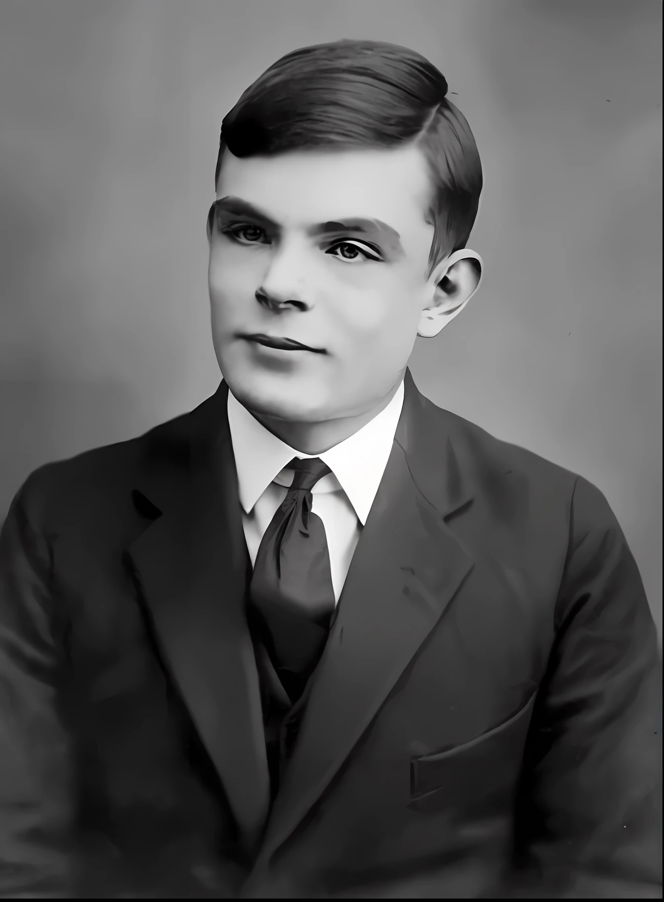 arafed black and white photo of a man in a suit and tie, portrait of alan turing, alan turing, inspired by Kurt Seligmann, by Everett Warner, inspired by John Bourne, handsome man, 1 9 2 0 s film actor, taken in the early 1920s, in the 1920s, early 20s