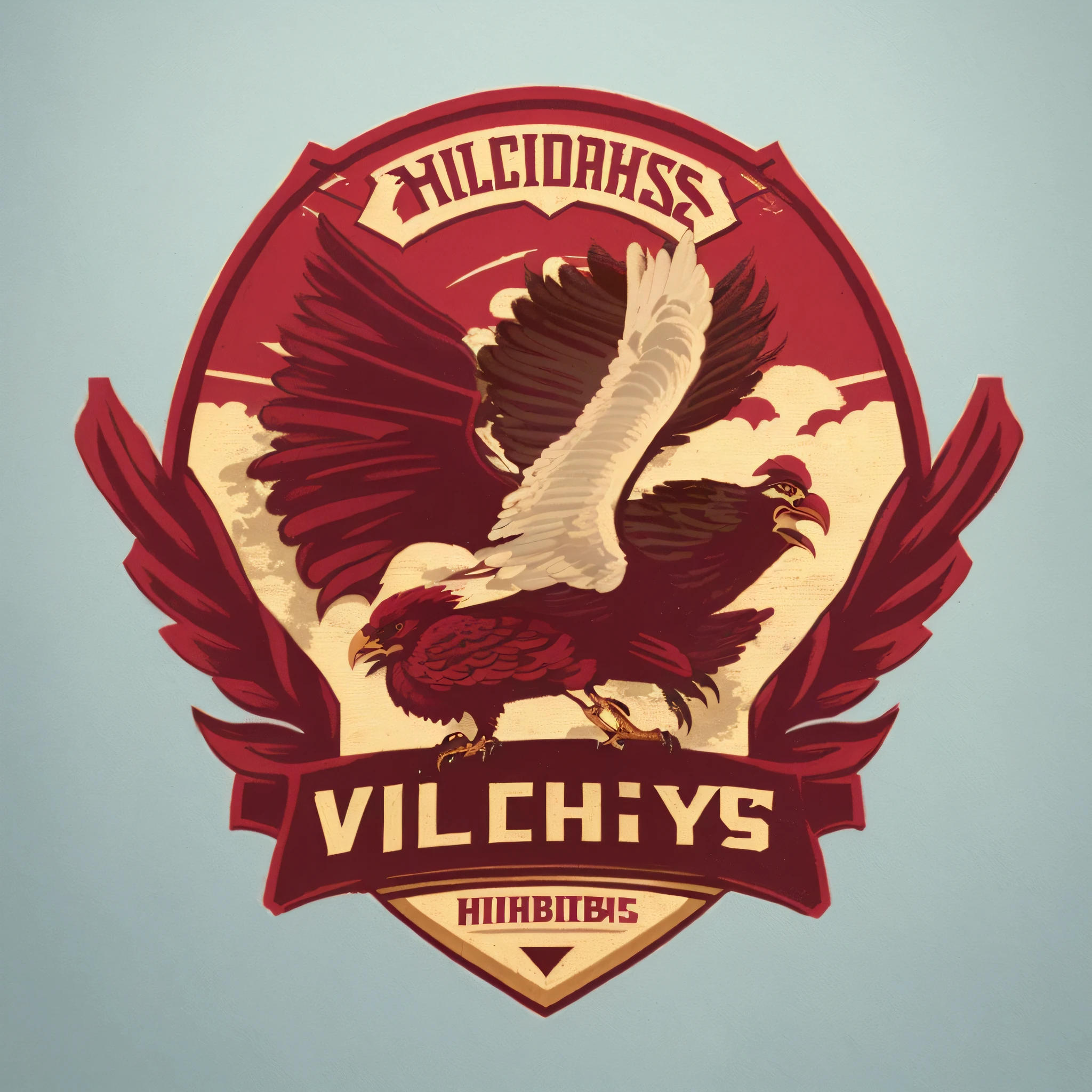 there is a red and white logo with a bird on it, highres, with an eagle emblem, inspired by Vladimir Borovikovsky, vultures, patch logo design, highly detailed vector art, patch design, virgil finlaytim hildebrandt, “ team logo, high school badge, shoulder patch design, inspired by Johannes Helgeson, by Julius Hatofsky --auto --s2