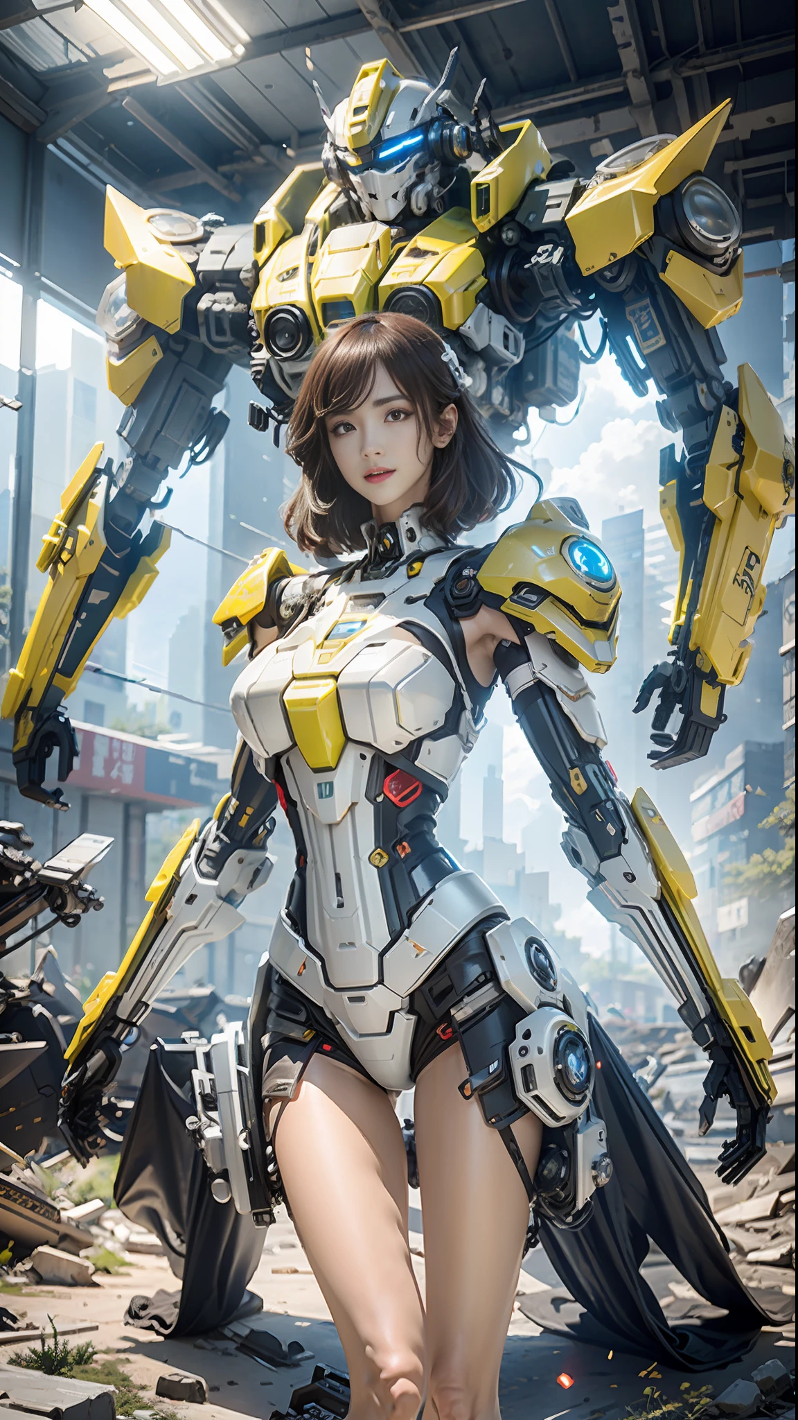 ((Best quality)), ((masterpiece)), (highly detailed:1.3), 3D,Shitu-mecha, beautiful cyberpunk women with her mecha in the ruins of city from a forgoten war, ancient technology,HDR (High Dynamic Range),Ray Tracing,NVIDIA RTX,Super-Resolution,Unreal 5,Subsurface scattering,PBR Texturing,Post-processing,Anisotropic Filtering,Depth-of-field,Maximum clarity and sharpness,Multi-layered textures,Albedo and Specular maps,Surface shading,Accurate simulation of light-material interaction,Perfect proportions,Octane Render,Two-tone lighting,Low ISO,White balance,Rule of thirds,Wide aperature,8K RAW,Efficient Sub-Pixel,sub-pixel convolution,luminescent particles,light scattering,Tyndall effect