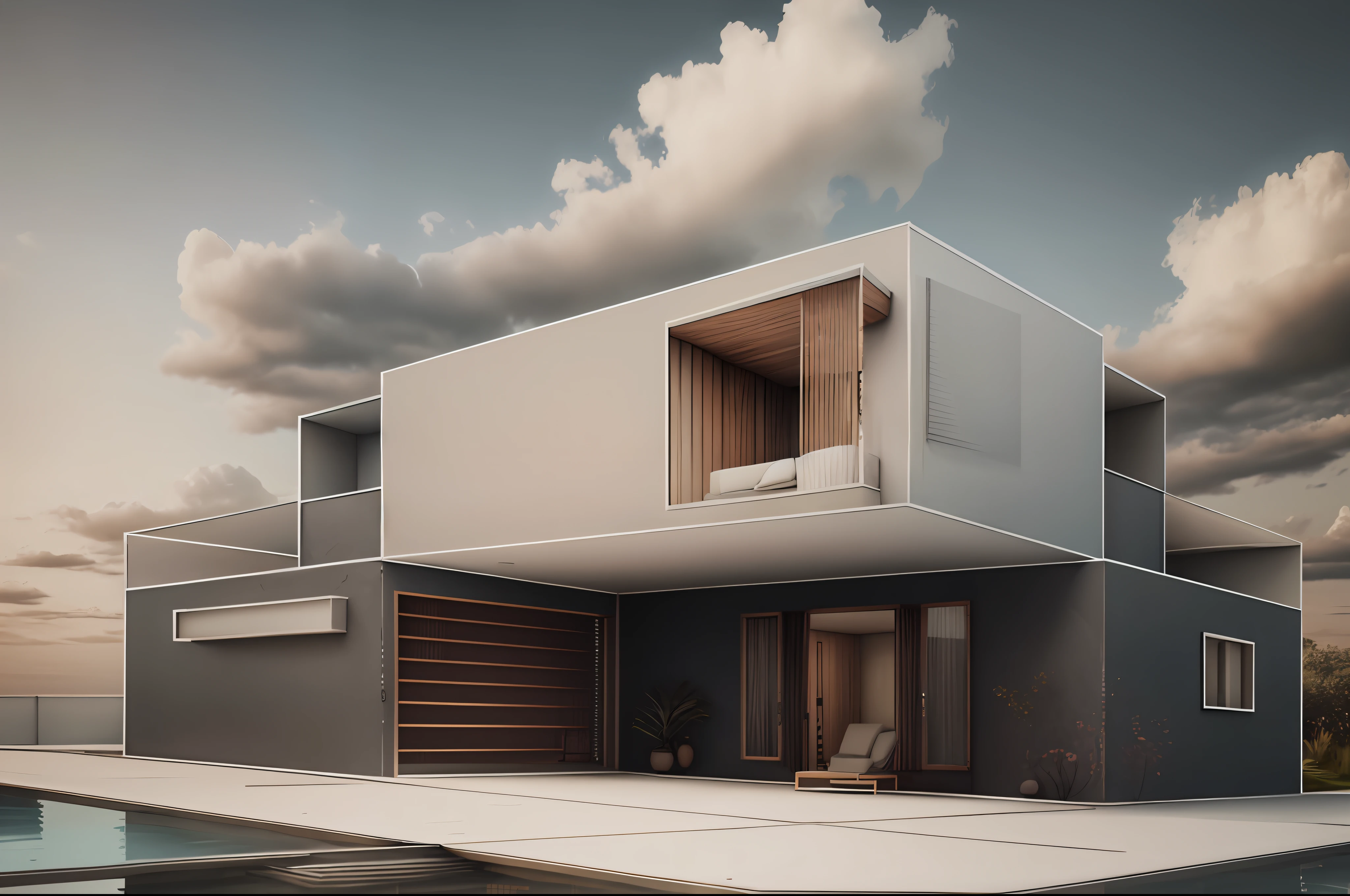 modern villa style architecture, realistic, 8k