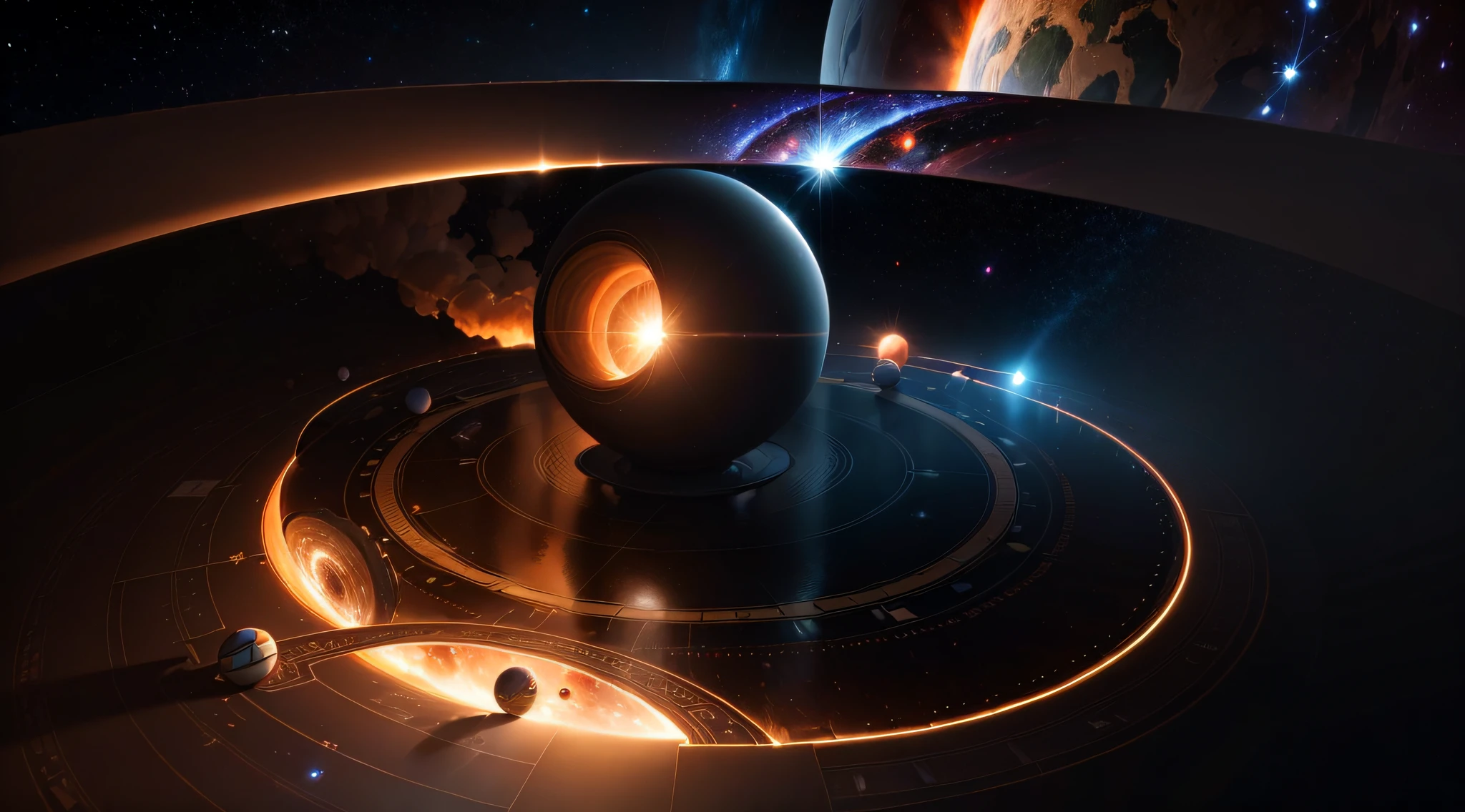 (((Masterpiece))), best quality, ultra-detailed CG unity 8k wallpaper the solar system through a black hole