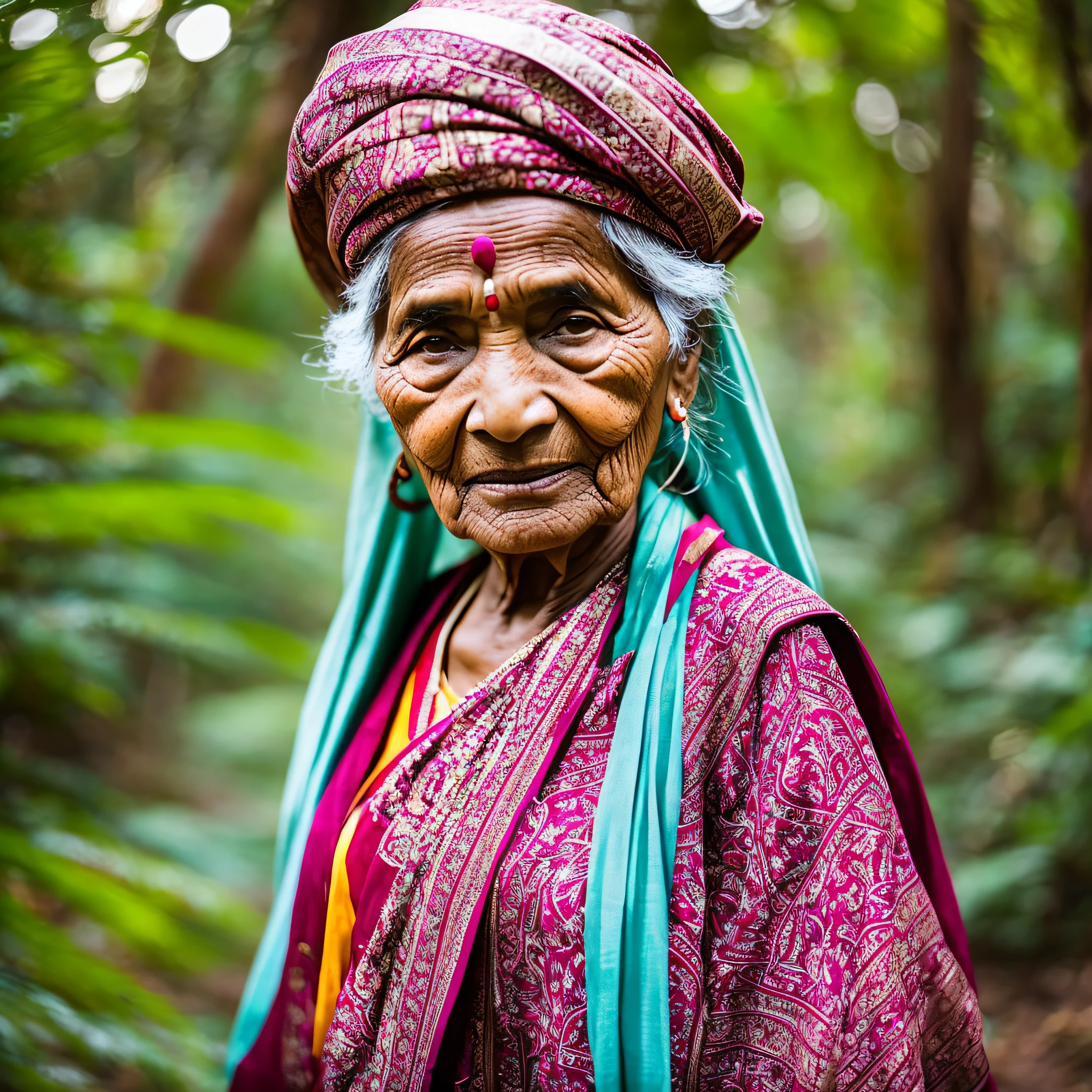 Indian woman, elderly, in an Asian forest --auto --s2