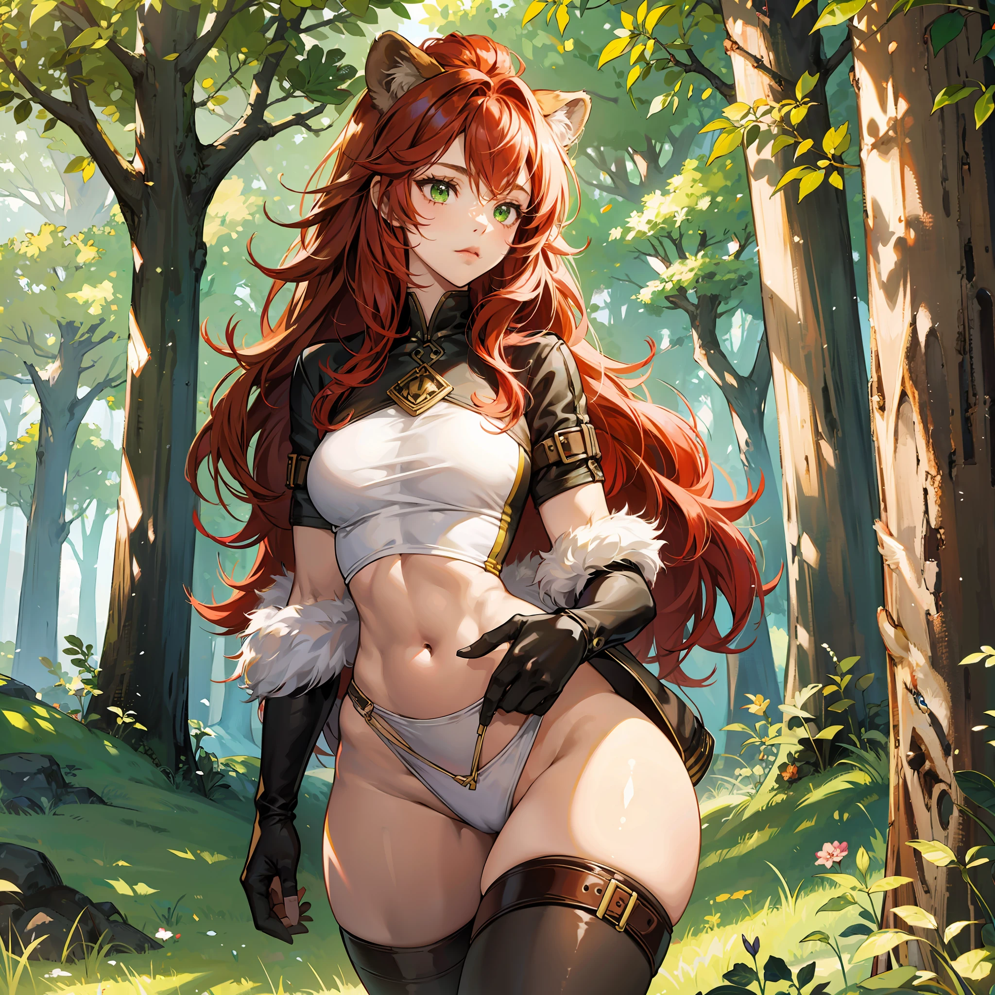 1girl, furry girl, lioness, young, red hair, big hips, medium chest, hairy, green eyes, brown skin. --auto --s2