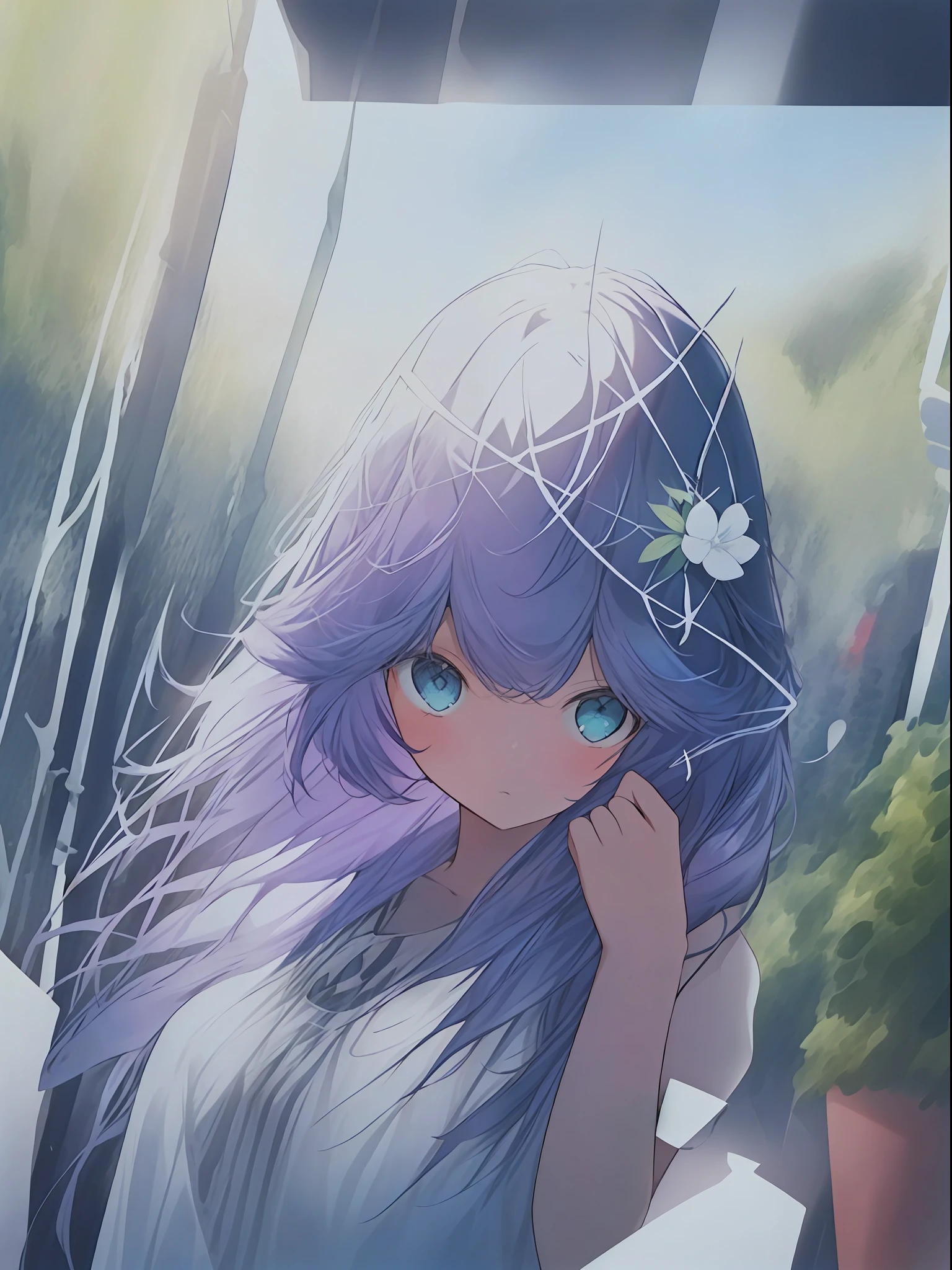 Open the summer door, anime style, sky background long shot, (((High detailed sky depiction, big cat and woman, beautiful cat, hair color: jar color and half color and flower green blue and blue gradient color, web color specified, purple hair color in the color of WEB color # A484A3 and # 843779)))), blue backlight to illuminate jar violet hair, Animated illustrations on children's themes featuring characters, warm color schemes, soft, high-quality images, details and accurate depictions, originality that attracts the attention of the audience, striking poses and interesting activities, courage, leaders, revolutionaries, human rights activists and historians, (WEB color #007F89 and#5AB5B2のグラデーションカラーに染まる髪色))))), ((((Hairstyle: long hair)))), Avril, female, depiction of highly detailed hairstyle, depiction of highly detailed hair, depiction of highly detailed eyes, large eyes of blue color, drooping eyes, bright expression, height 165 cm, scale 1/20, highly detailed facial details, unique character design, not an ugly face, five fingers, Symmetrical, marble-like skin color, not an ugly body, two arms, two legs, Caucasian, ((male, masterpiece: 1.5)), watercolor ink original drawing, story movie, movie, manga illustration, cute, adorable, detailed photo realistic, wallpaper pencil drawing, eyelashed eyes, Emilio Sanders: Avril Monroe, a sober and knowledgeable historian: Emilio's best friend and human rights activist, Facing the destruction and hopeless reality of the country, exposing the corrupt state and its truth, infiltrating the luxurious buildings of the government, collecting evidence of wrongdoing, the existence of disparities with poor citizens, the escape and chase with lives, approaching the dark secrets of the country, the climax of appealing to the people for the truth, the presentation of documents to convict