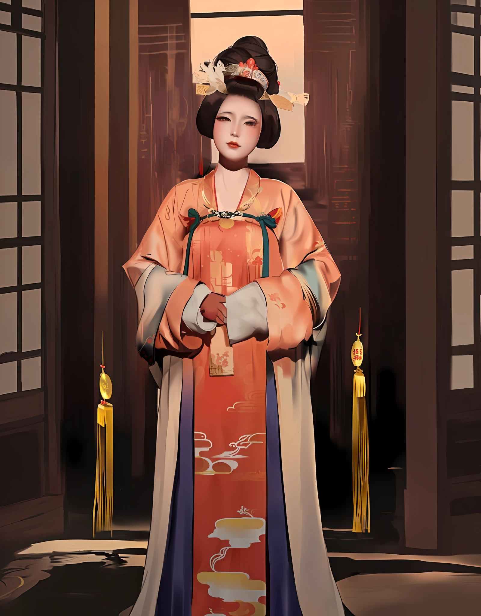 arafed woman in a kimono dress and hat posing for a picture, inspired by Uemura Shōen, palace , a girl in hanfu, artwork in the style of guweiz, chinese empress, inspired by Wang Meng, inspired by Min Zhen, inspired by Yun Du-seo, inspired by Yun Shouping, inspired by Lan Ying