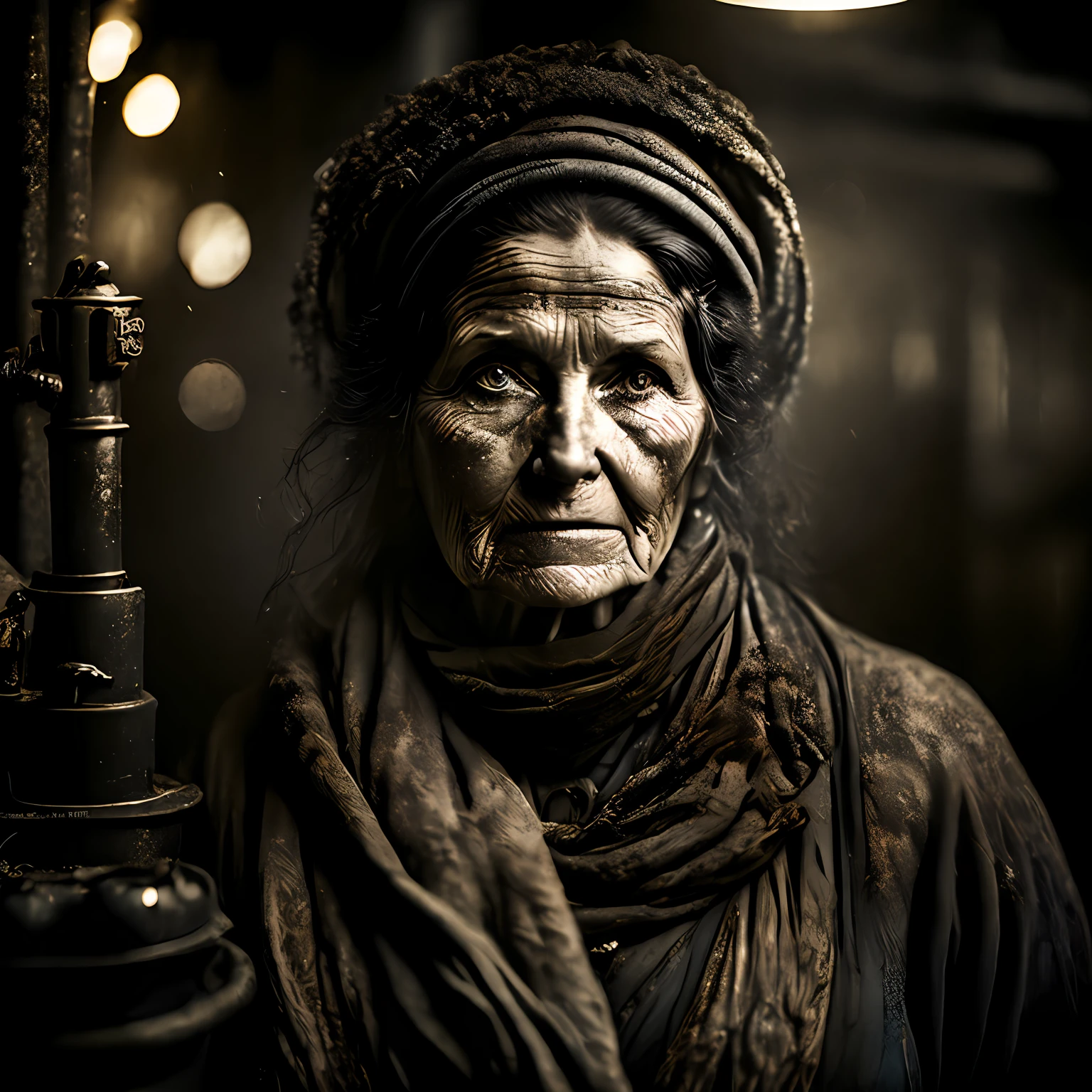 Macro Sharp Quality, Wet Plate Closeup Photograph of Lady Holding a Bouquet of Flowers, Rough Skin, Sad Eyes, Sparkles, Age 64, Unreal Engine, UE5, Cinematic, Very Detailed, Sony A7iii, 85mm Prime, f/1.8, Octane Render + Hyper Realistic, Photography