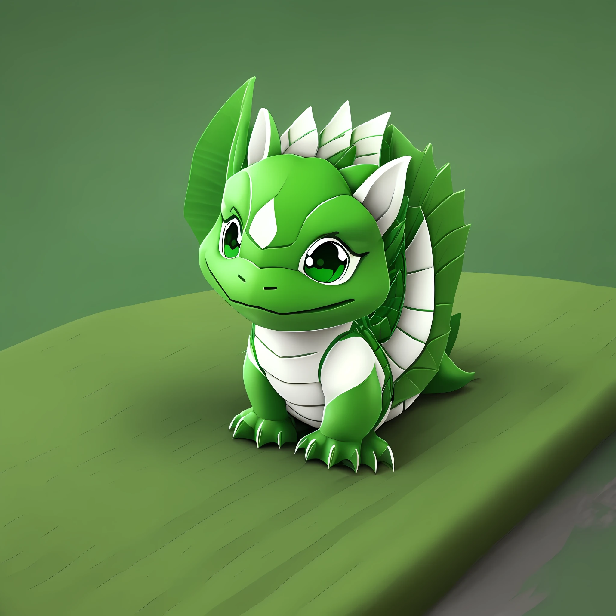 Create a green and white, cute, 3D baby dragon --auto --s2
