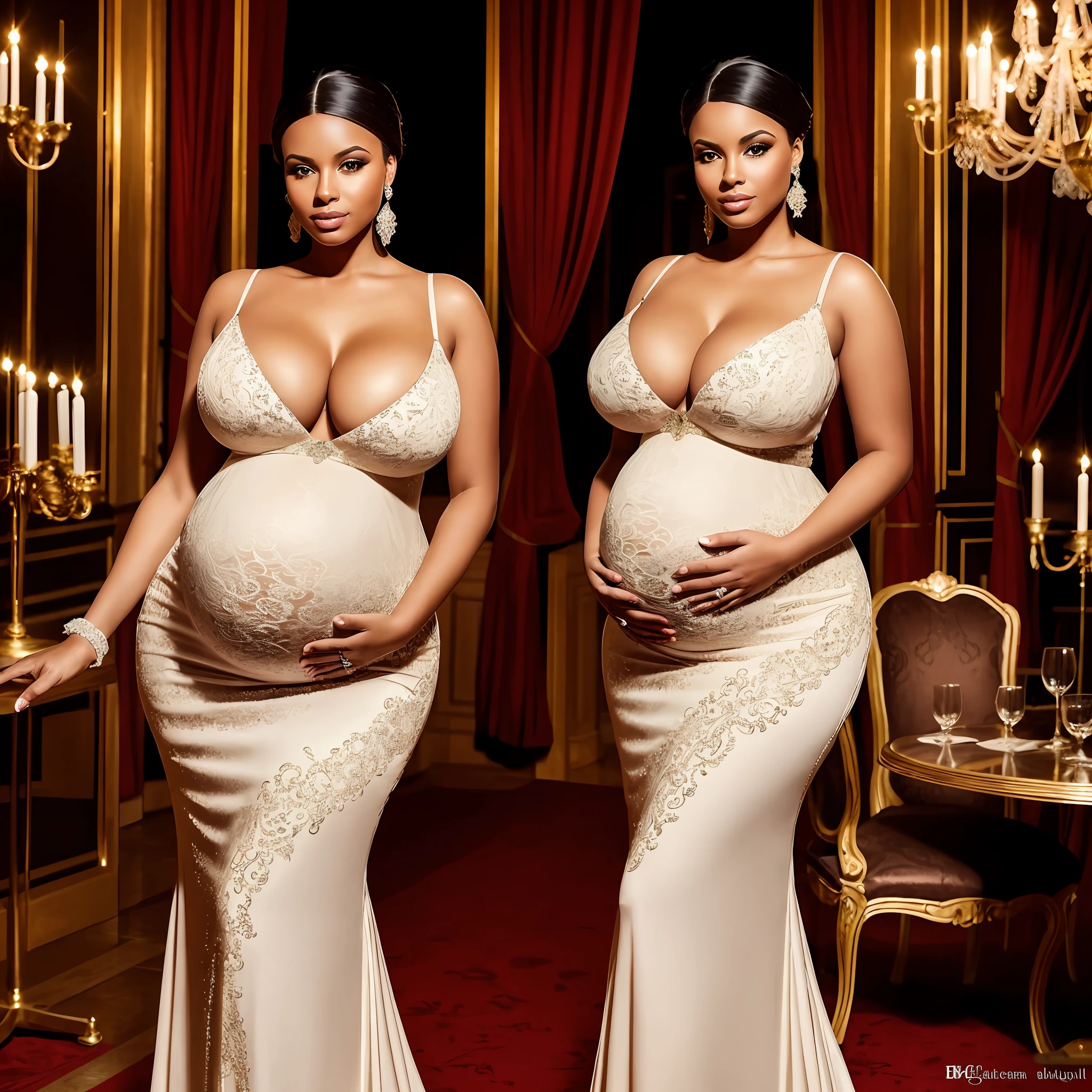 beautiful pregnant woman, amazing stunningly beautiful, most beautiful women ever, enormous huge natural breasts, hourglass figure, voluptuous, glamorous, elegant, long elegant ballroom dress, long gloves, detailed eyes and face:1.4, Paris at night