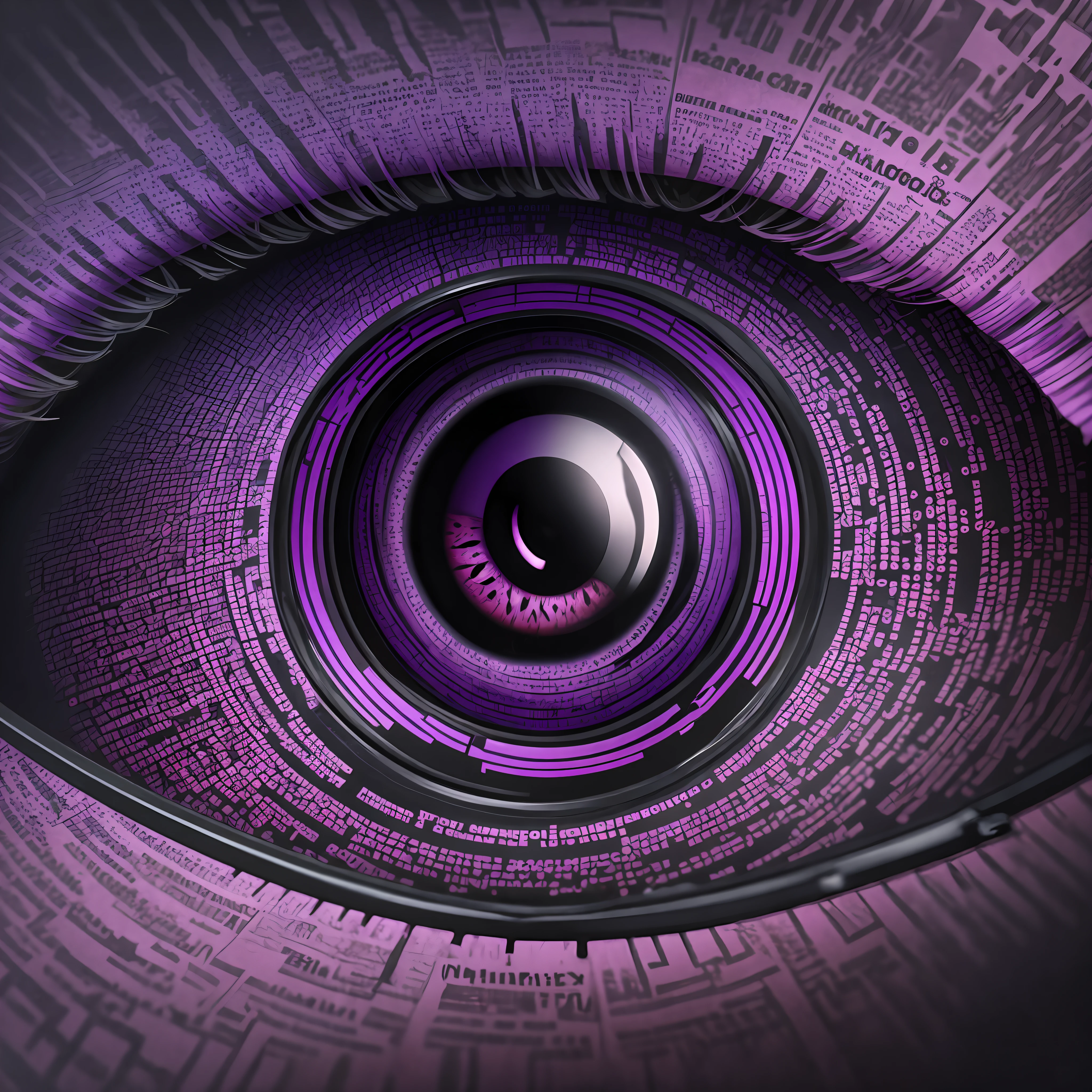 eye pitch black with a vibrant purple surrounding filled with words --auto --s2