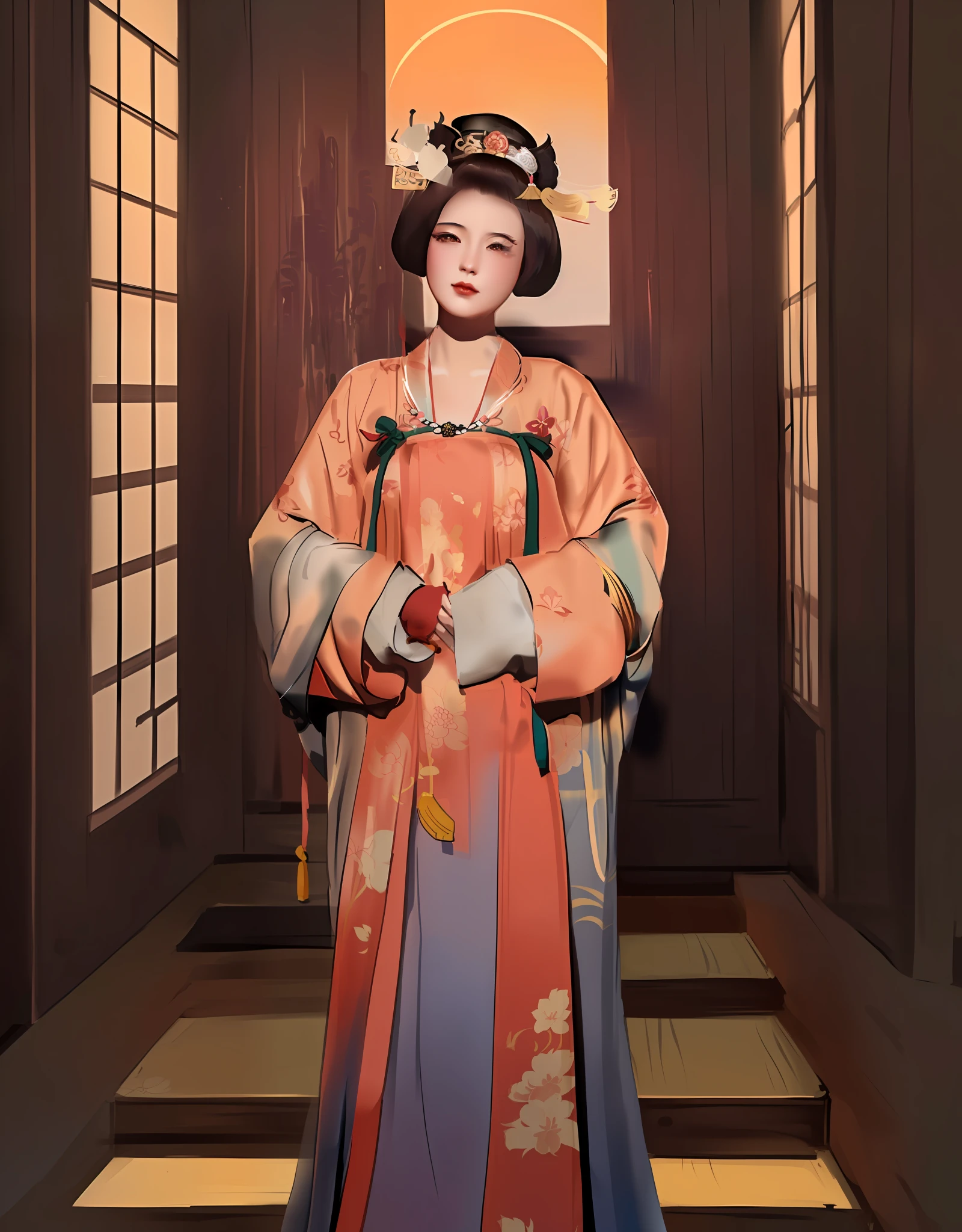 arafed woman in a kimono dress and hat posing for a picture, inspired by Uemura Shōen, palace ， a girl in hanfu, artwork in the style of guweiz, chinese empress, inspired by Wang Meng, inspired by Min Zhen, inspired by Yun Du-seo, inspired by Yun Shouping, inspired by Lan Ying