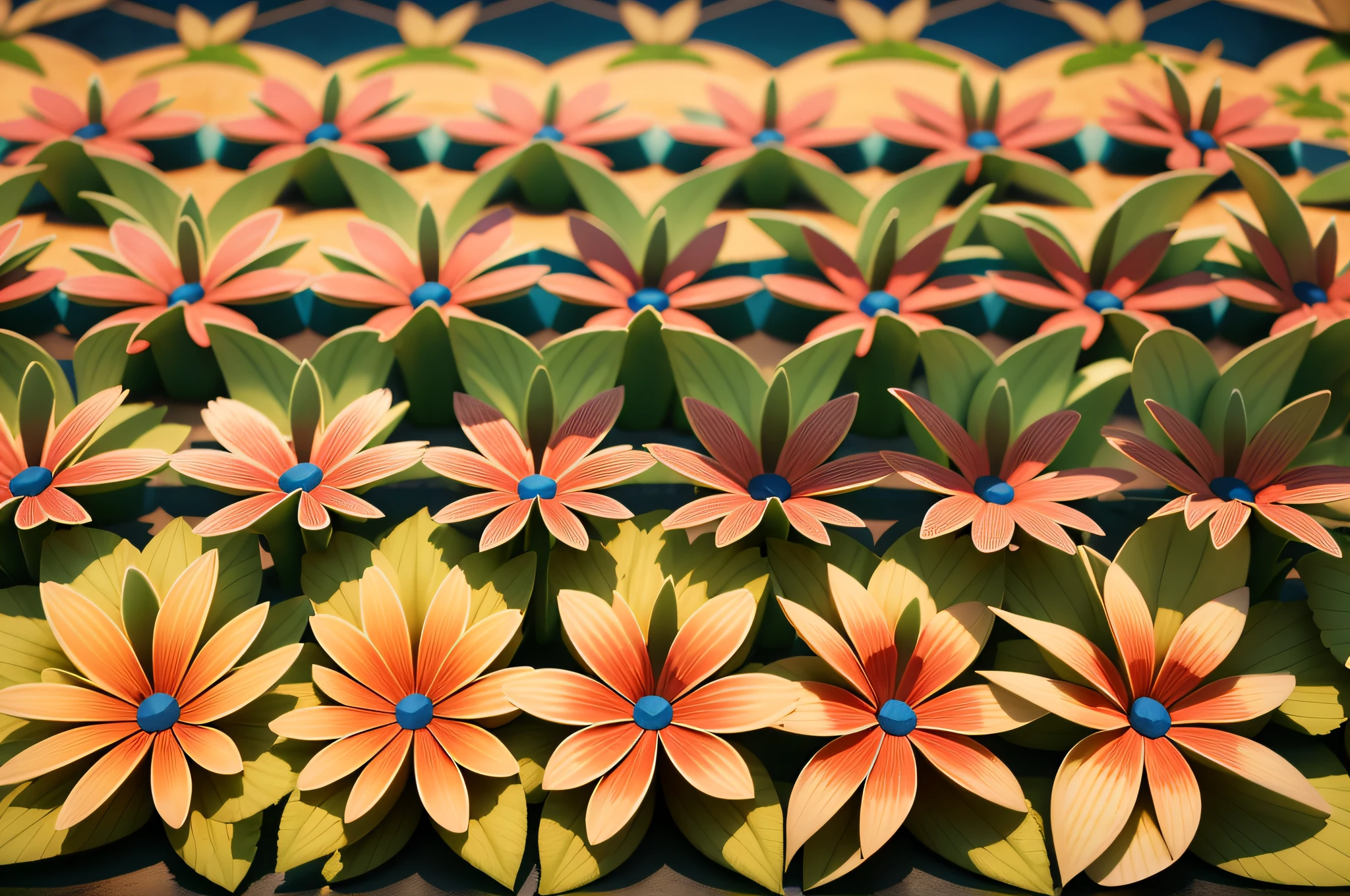 3D Flower Patterns, --AR 3:2, --tile , equirectangular 360, Highres, [(art by Willi Baumeister: 1.1), (art by John T. Biggers: 1.2)::17], official art, 8k continuous unit paper, ultra detailed, aesthetic, masterpiece, best quality, photorealistic --auto --s2