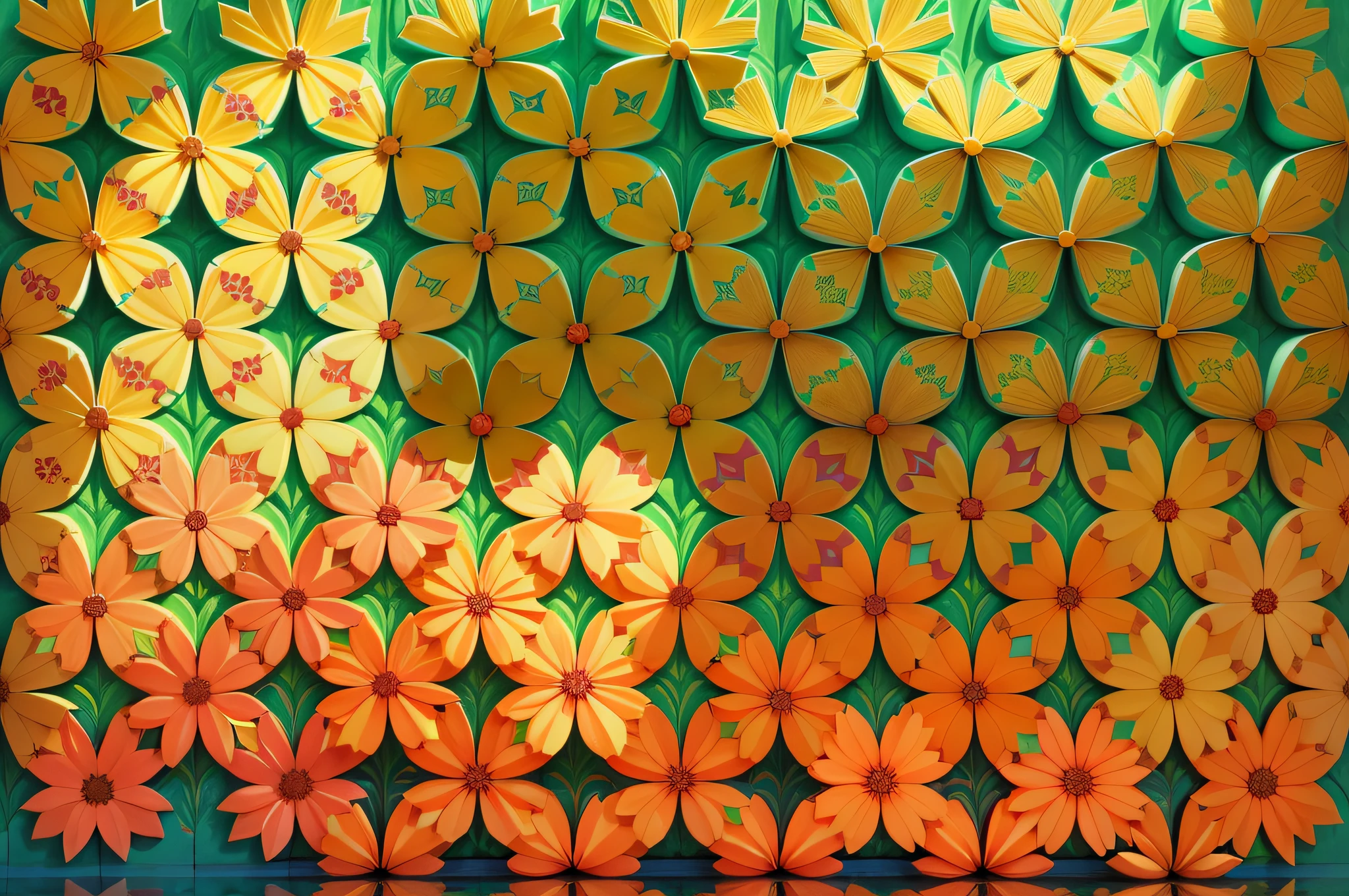 3D Flower Patterns, --AR 3:2, --tile , equirectangular 360, Highres, [(art by Willi Baumeister: 1.1), (art by John T. Biggers: 1.2)::17], official art, 8k continuous unit paper, ultra detailed, aesthetic, masterpiece, best quality, photorealistic --auto --s2