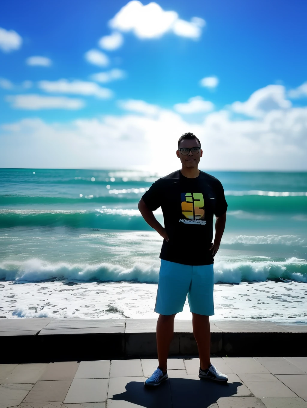 guttonerdvision5, detailed photograph of one (bespectacled man: 1.3), (storm: 1.2), (waves: 1.3), ocean, (lighthouse background: 1.3), (cowboy photo: 1.4), (full body: 1.3), looking at camera, pose for photo, (soft colors: 1.2), realistic, masterpiece, high quality, backlighting, (lens reflection:1.1), (flowering:1.1), (chromatic aberration:1.1)