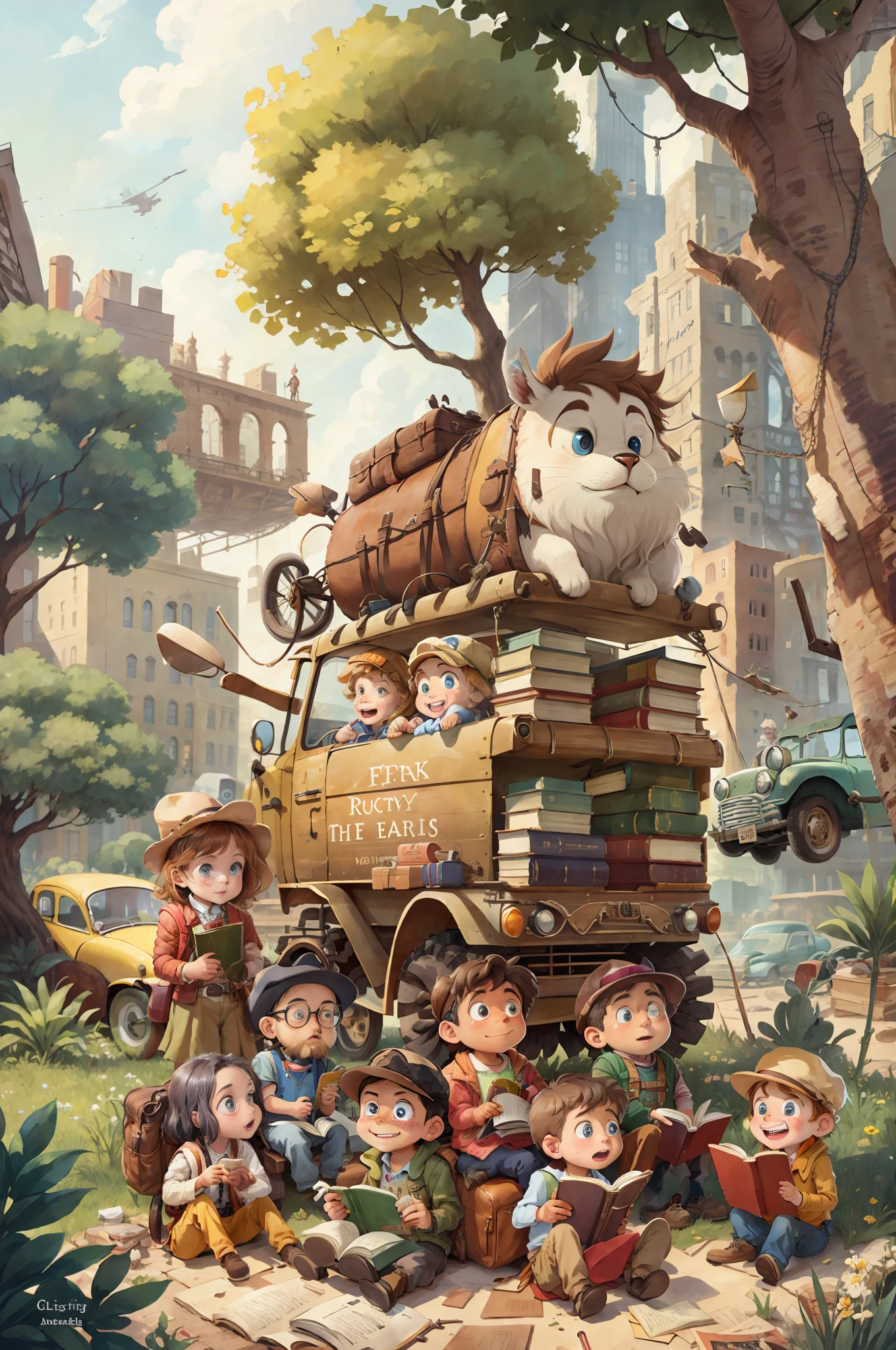 Literary adventure, many books with incredible stories being the basis of the construction of a city, with cars, motorcycles and people