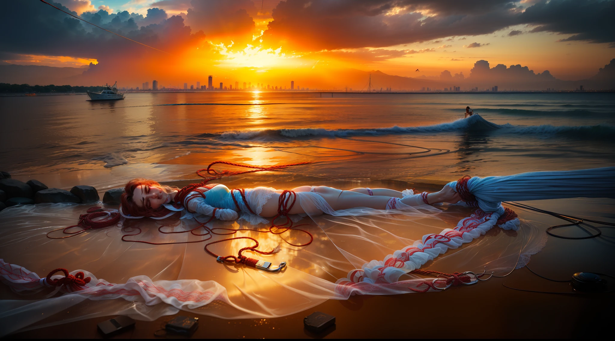 ((Top Quality, 8k, Masterpiece: 1.3)), Solo, 1 Girl, Sexy, Beautiful Girl with Accentuated Slender Abs: 1.4, (Big: 1.2), Wet Clothes: 1.5, Ultra Detailed Face, Detailed Eyes, Double Eyelids, White Sheer Lace Bikini, Selfie, (Bodybuilder: 1.5), wet,See-through white micro string bread, ((Open legs in famous street in Tokyo)) ,bust botox, sleeping beauty lying on her back, wet skin and hair, big breasts, bare lower body, no panties, Live ass), perfect body, open (perfect body, small ke), fashion photorealism, high definition sysie details, photography, sharpness, unique 850 4, koda850 k portrait camera, f1.6 lens, rich color, hyperrealistic texture, spectacular light texture, surreal art, Cinestil 800 fashion mechanism, frightened and crying, covered in tears, obeying pain, moaning in pain, grimaces of pain, (((The rope is digging into the crotch, hands are tied behind the back)), rain, soaking wet, cloudy, (( ( Red rope digging into the crotch, hands tied behind back, invisible hands))