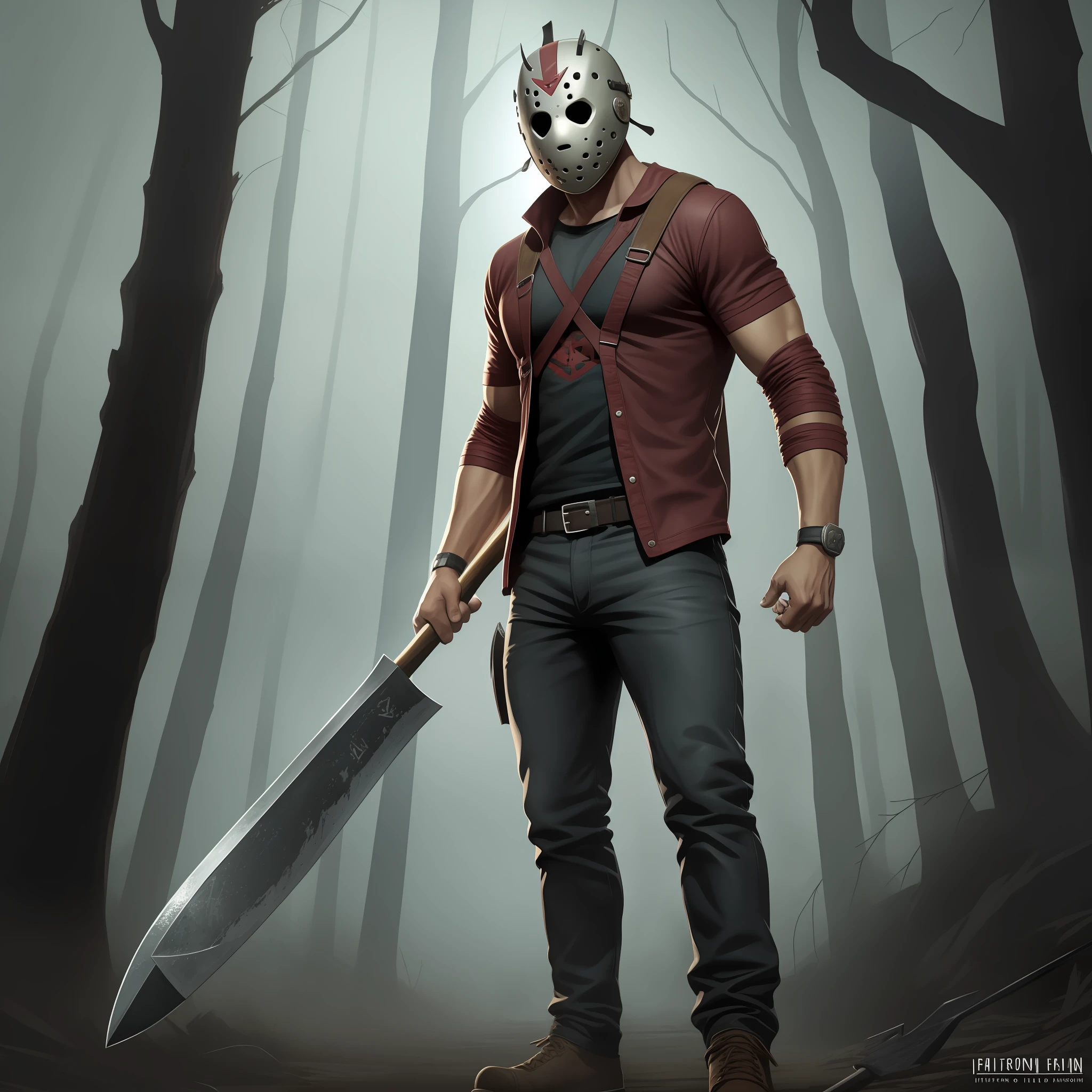 Illustrative image of Jason from Friday the 13th holding an axe. Full body
