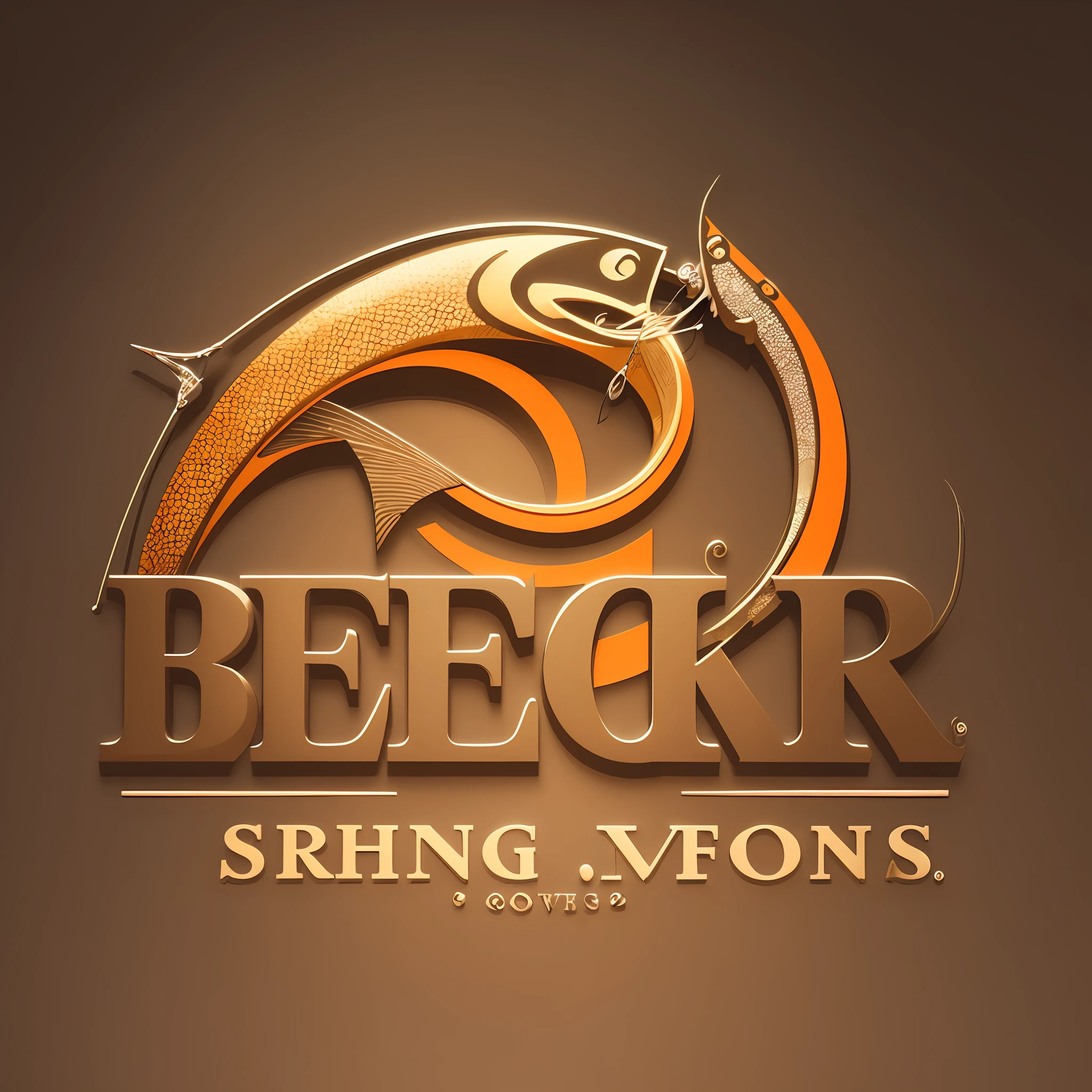 Draw a logo with a hook and a fishing line, forming the name of the store in elegant typography, in shades of brown and orange, conveying sophistication and tradition." BECKER FISHING --auto --s2
