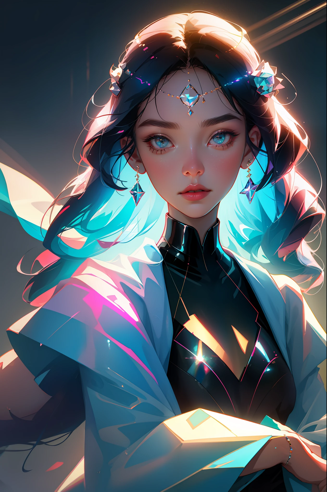 Highest quality,The perfect masterpiece,Perfect artwork,8K,
(Upper Body Portrait:1.5),(front portrait:1.3),Delicate face,close-up lens,
Beauty and dragon,water light reflection,pearl illusion,candy color,Cyberpunk,fashion trend,3s material,high-definition,detail representation,3D,c4d,3D,octane rendering,ray tracing,complex details,animated lighting,C4d,OCrenderer,8k,best quality,