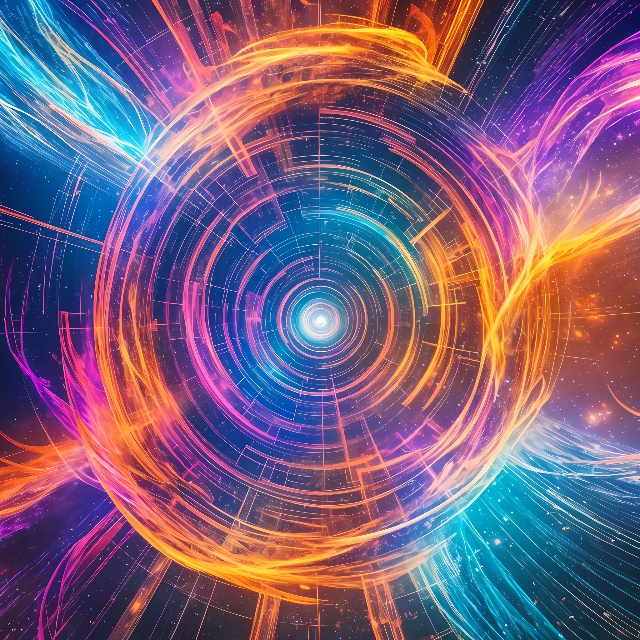 "Time Portal": A swirling vortex of colors, crackling with energy, opening a gateway to different eras and dimensions, inviting exploration and time-traveling narratives, Surrealism, color field printing, high detail, UHD, 8k, anatomically correct, cinematic lighting 4d quality, --auto --s2