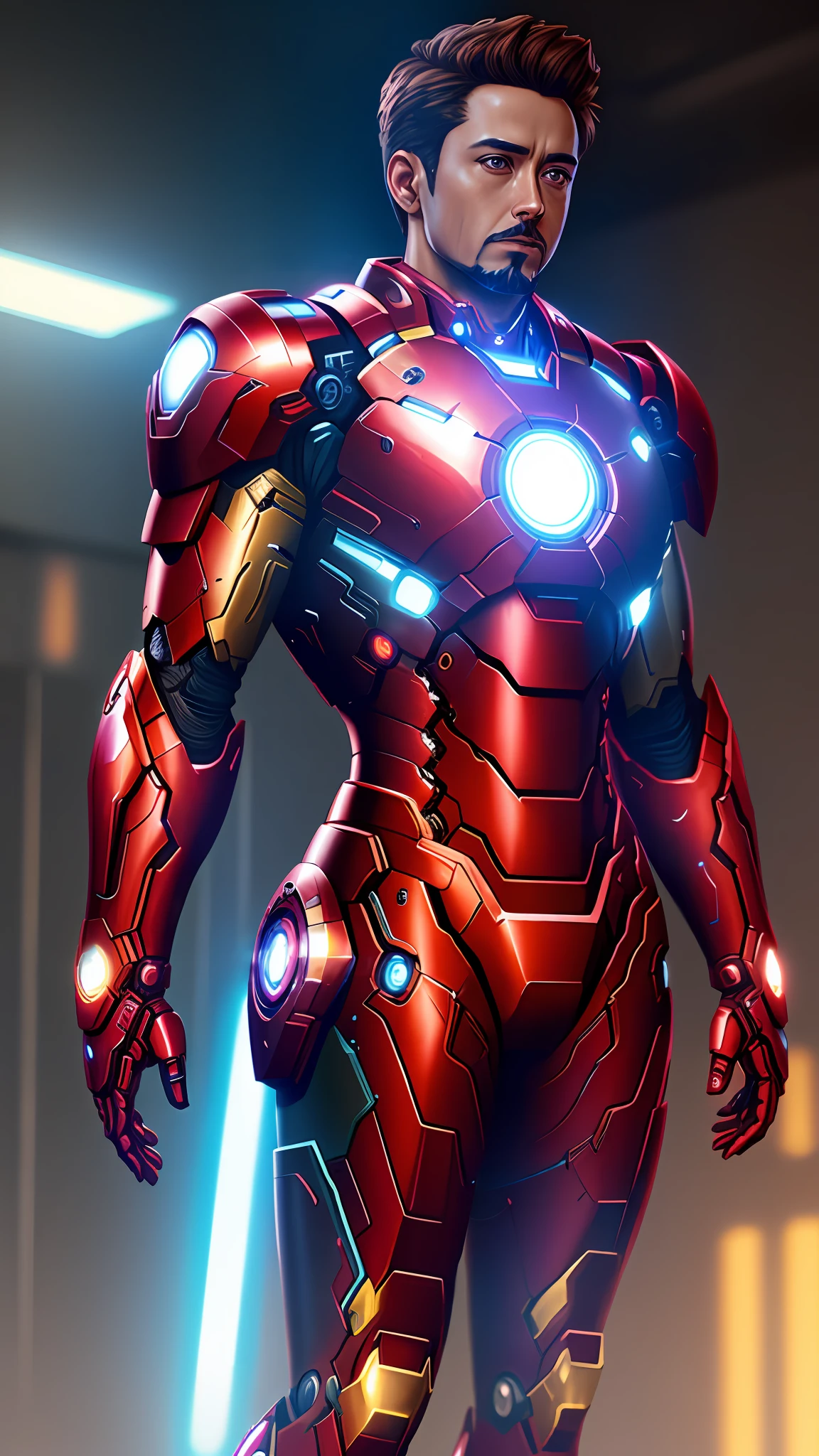 iron man,futuristic armor,cyberpunk, photography, soft lighting, soft details, octane, artstation trend, ultra high detail, ultra realistic, cinematic, 16k