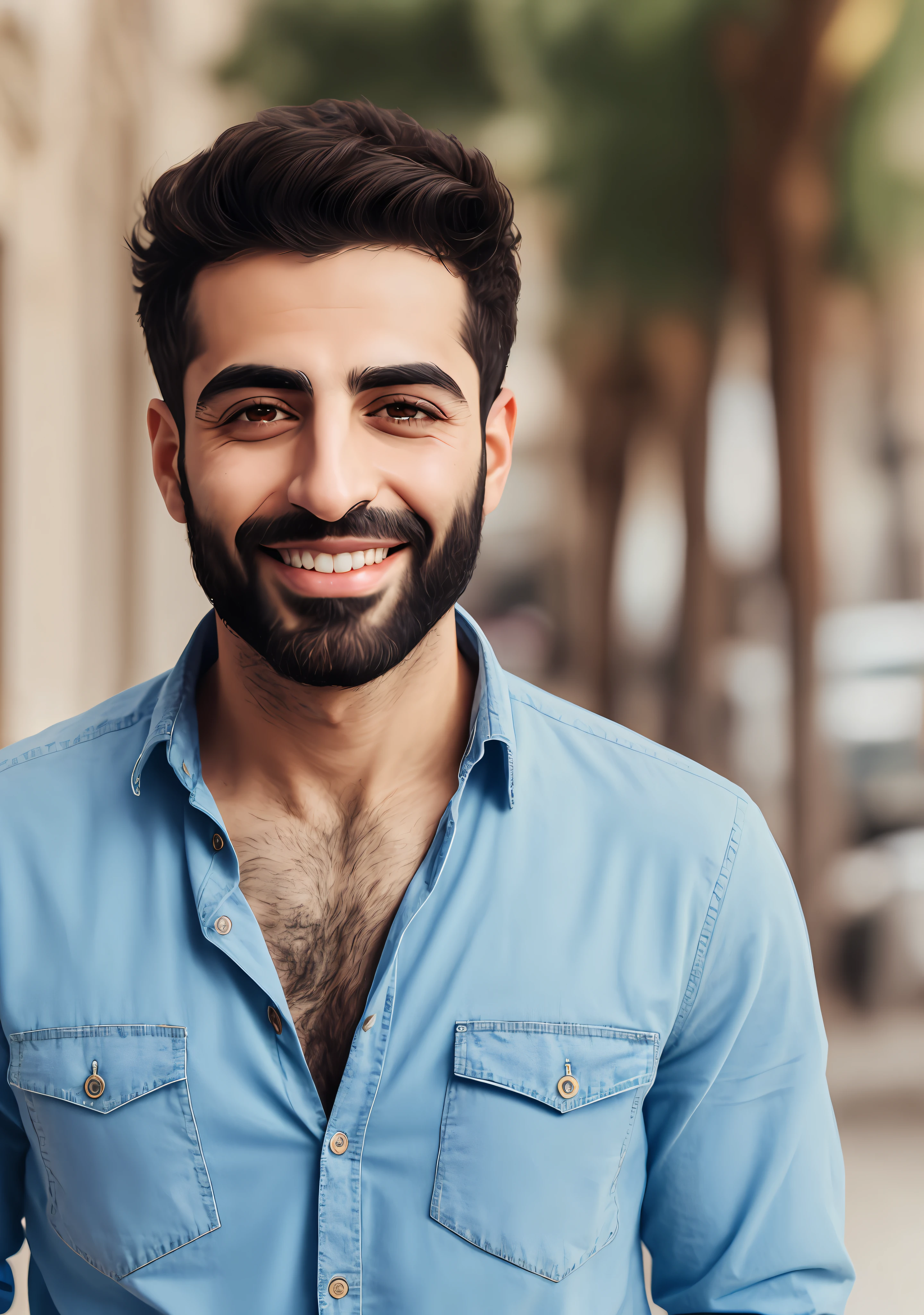 Pretty handsome middle eastern ethnicity man, detailed face, best quality, high quality, skin indentation, skin pores, textured skin, analog, film grain, detailed eyes, perfect mouth, 8k, uhd, 8k uhd, smiling mouth, imperfect teeth, casual clothes, short, long toseled hair