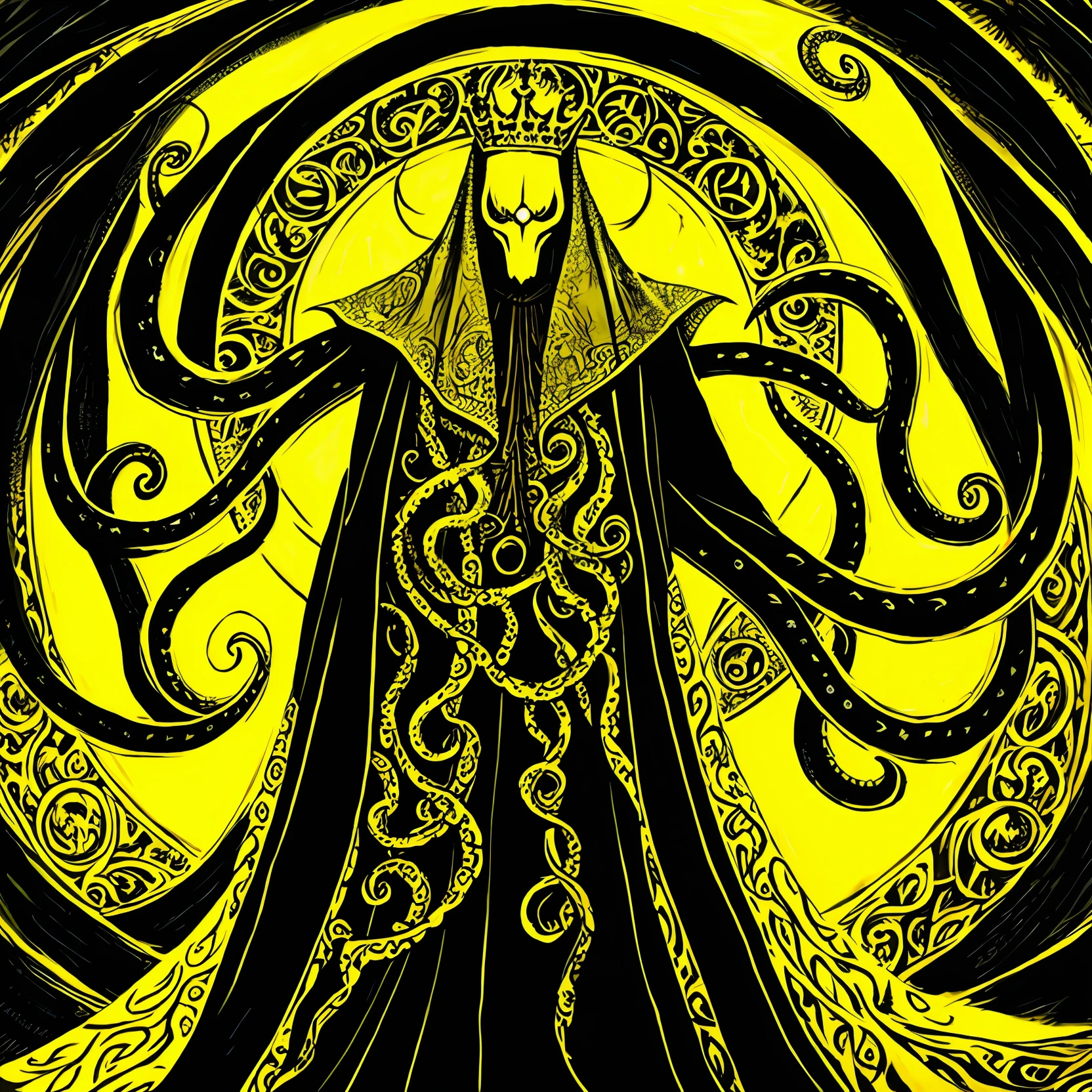 ultra-quality, realistic, The King in Yellow, Hastur, tentacles, great power, portal.